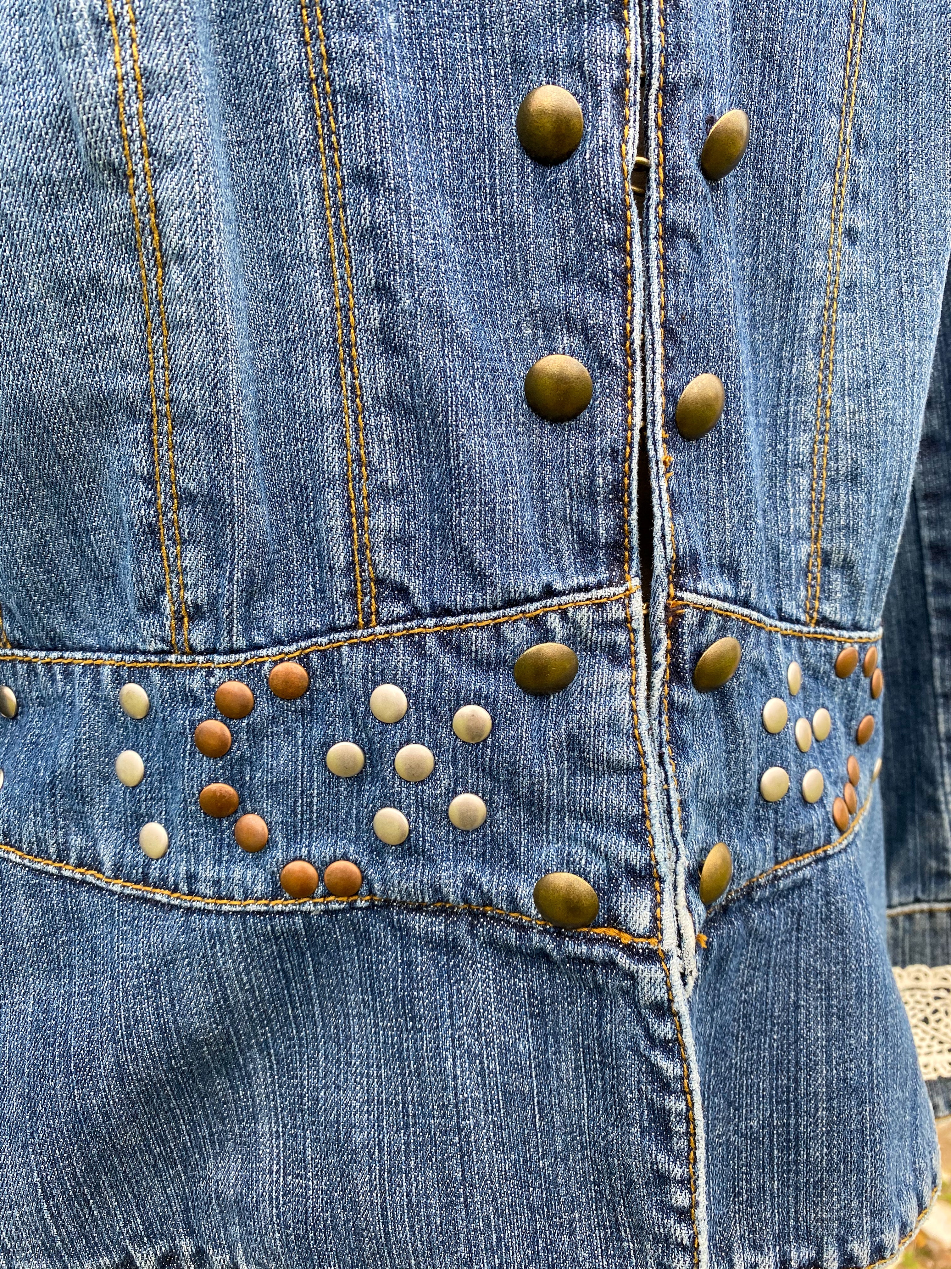 Denim Short Jacket w Studs and Heart on Back - Large