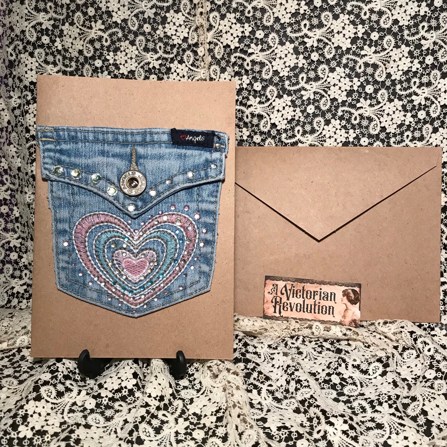 Greeting Card Jeweled Denim Pocket