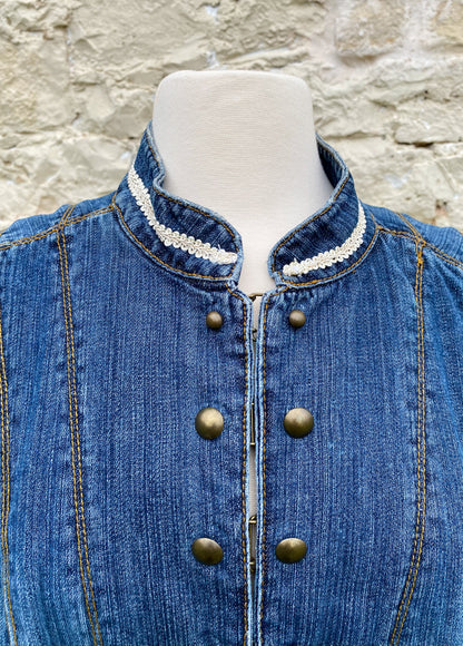 Denim Short Jacket w Studs and Heart on Back - Large