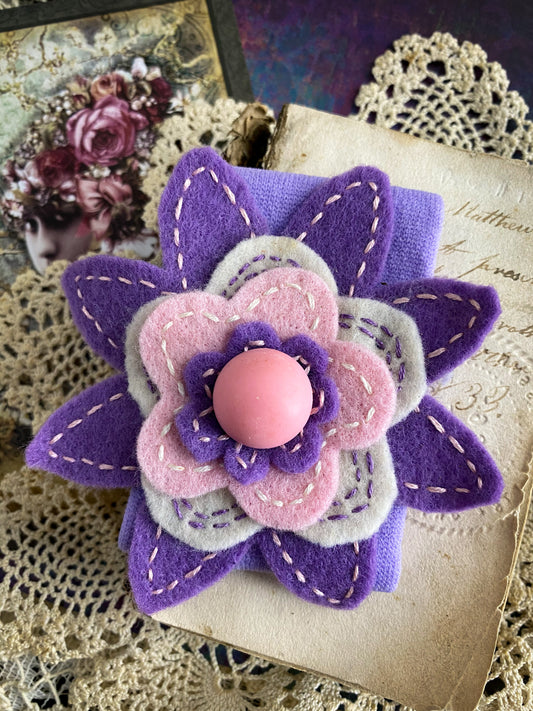Sweet Purple Upcycled Flower Wrist Cuff