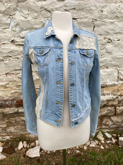 Light Blue Denim with Diamond on Back Crochet on front Lapels - Small