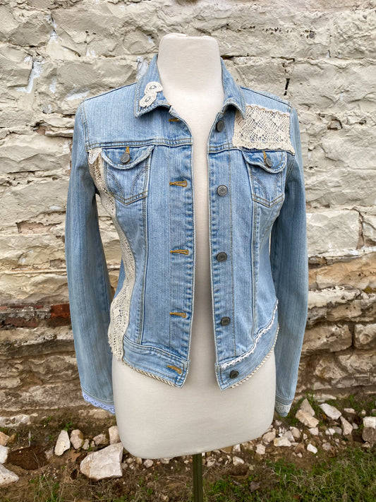 Light Blue Denim with Diamond on Back Crochet on front Lapels - Small