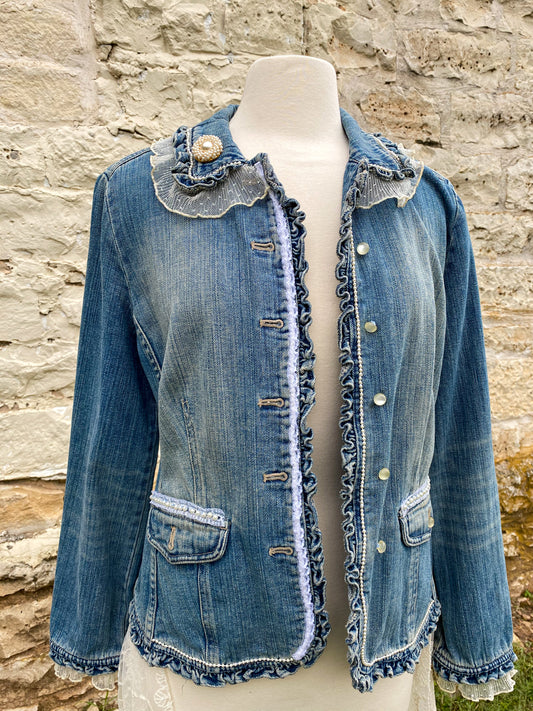 Denim and Lace Upcycled Victorian Jacket -MEDIUM