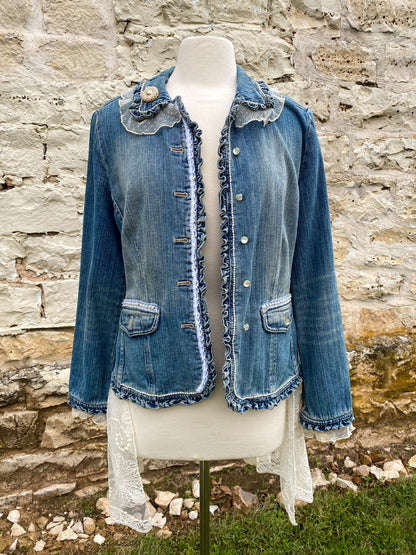 Denim and Lace Upcycled Victorian Jacket -MEDIUM