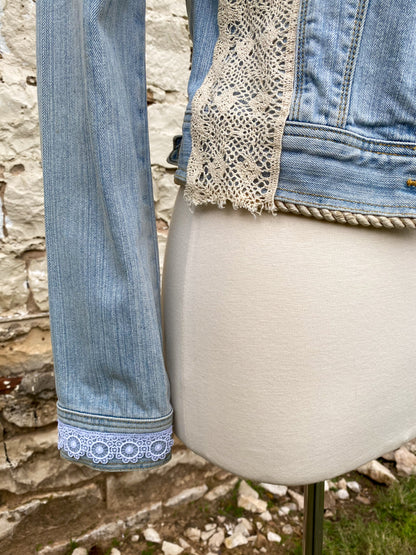 Light Blue Denim with Diamond on Back Crochet on front Lapels - Small