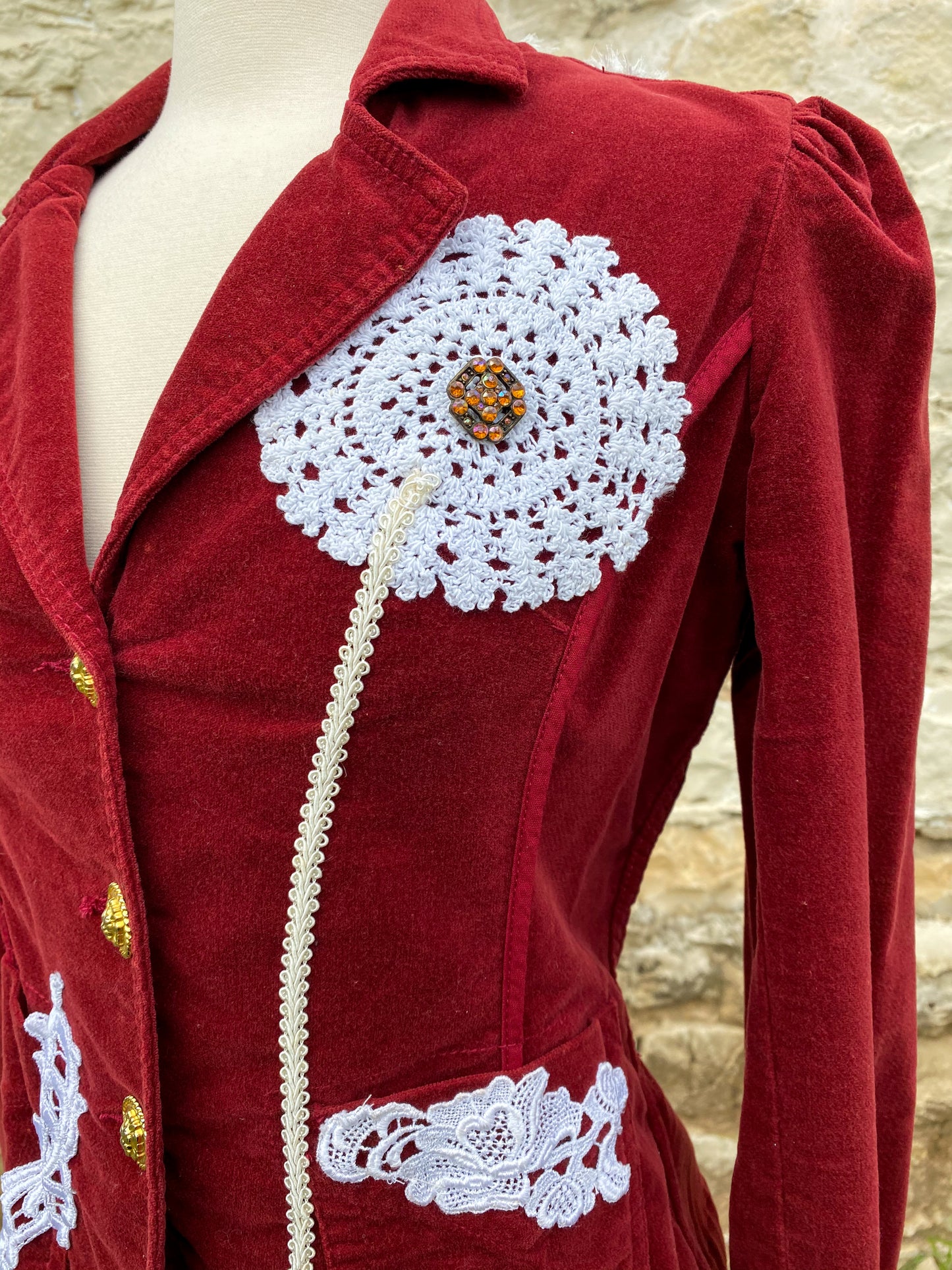 Burgundy Jacket with Fuzzy Yoke - Small