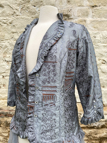 Silver Brocade Long Jacket - Large