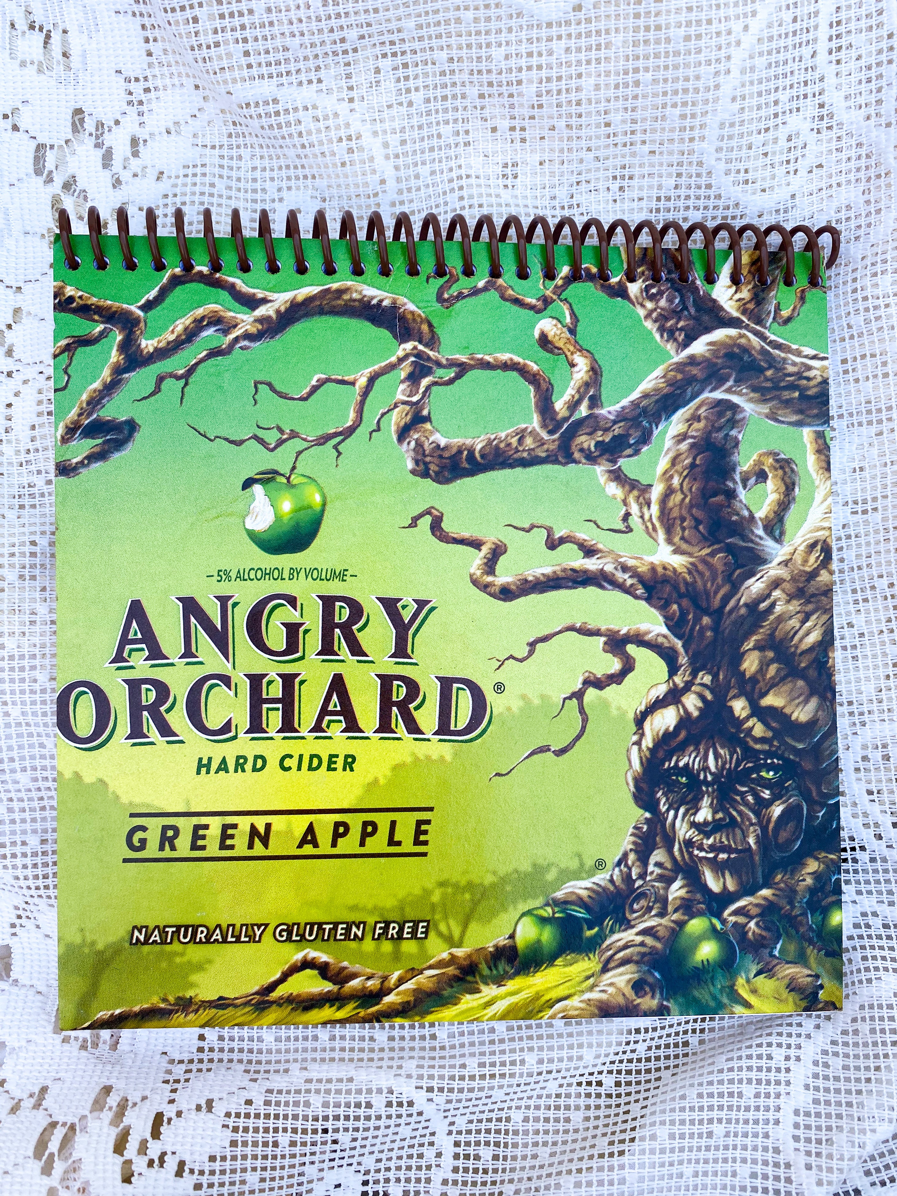 Angry Orchard Green Apple Recycled Beer Carton Notebook - Brown Spiral