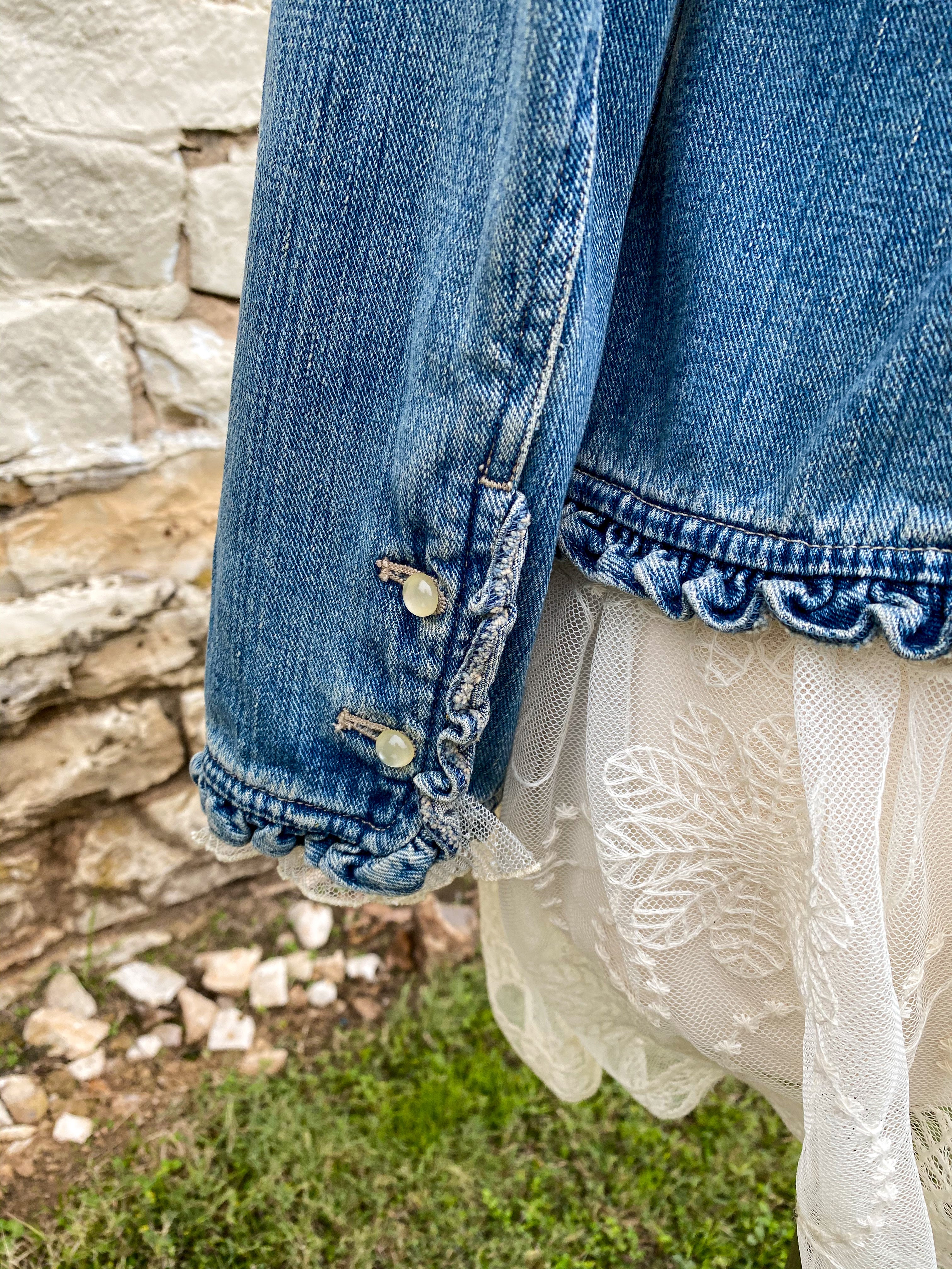 Denim and Lace Upcycled Victorian Jacket -MEDIUM