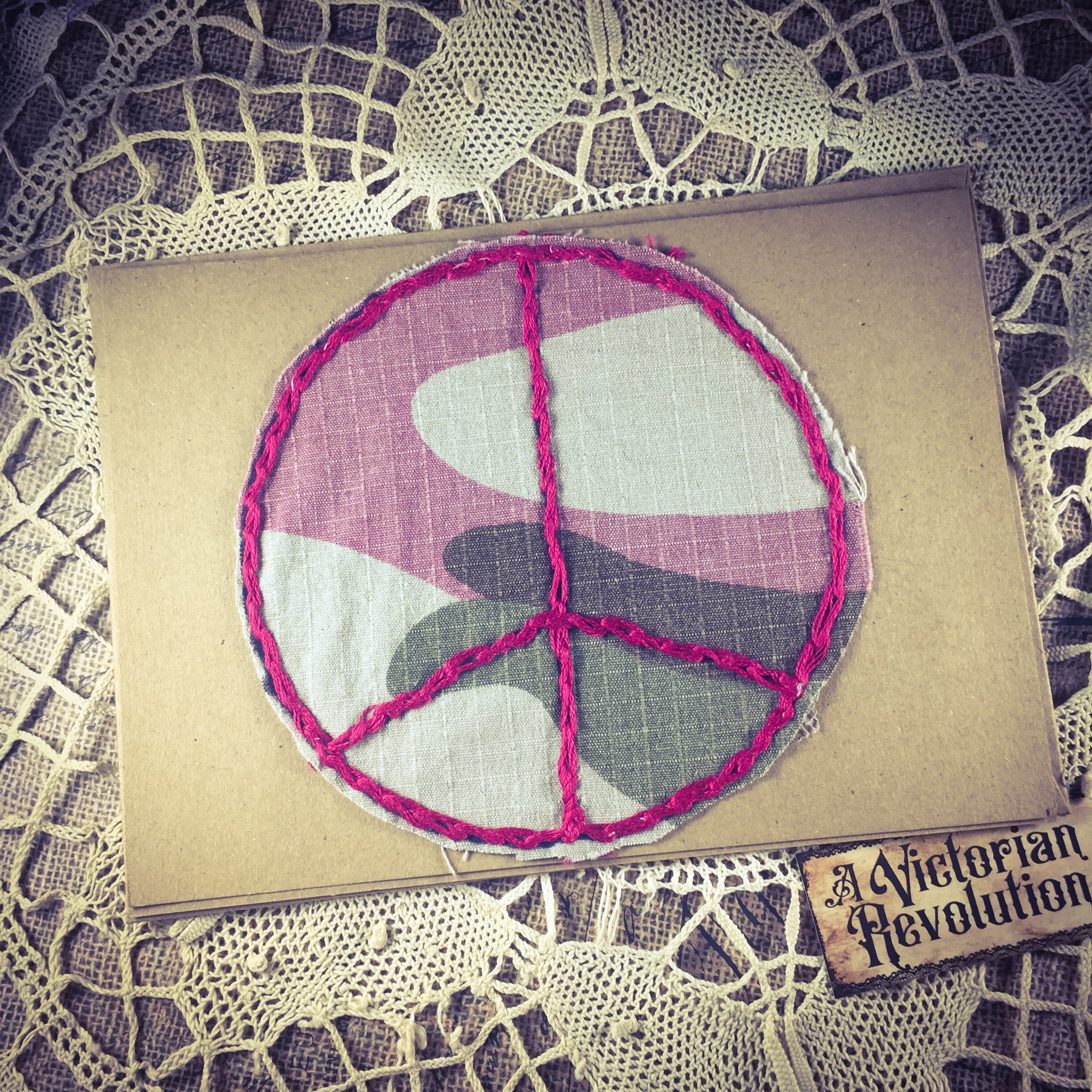 Hand Stitched Peace & Love Greeting Card