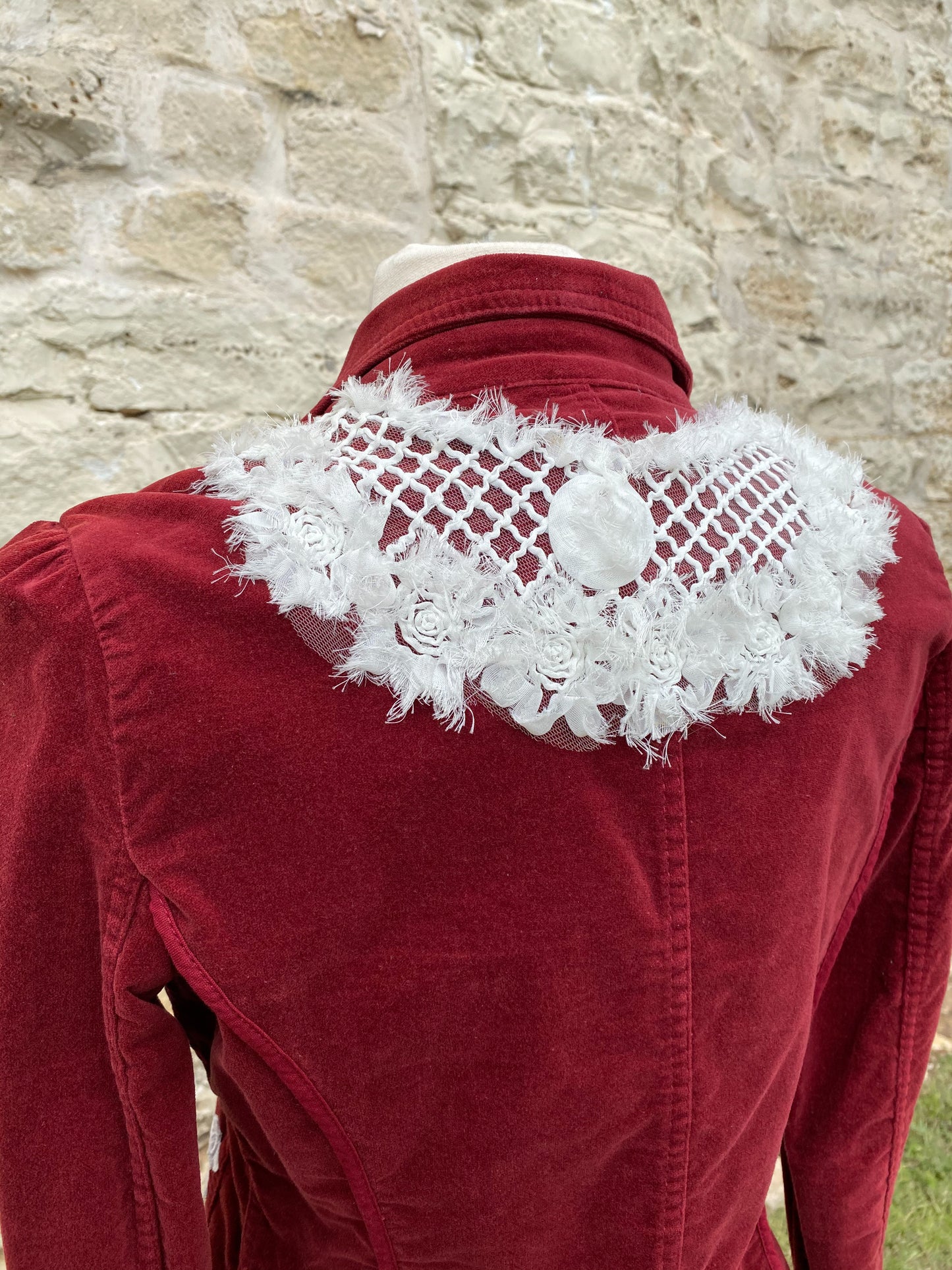 Burgundy Jacket with Fuzzy Yoke - Small