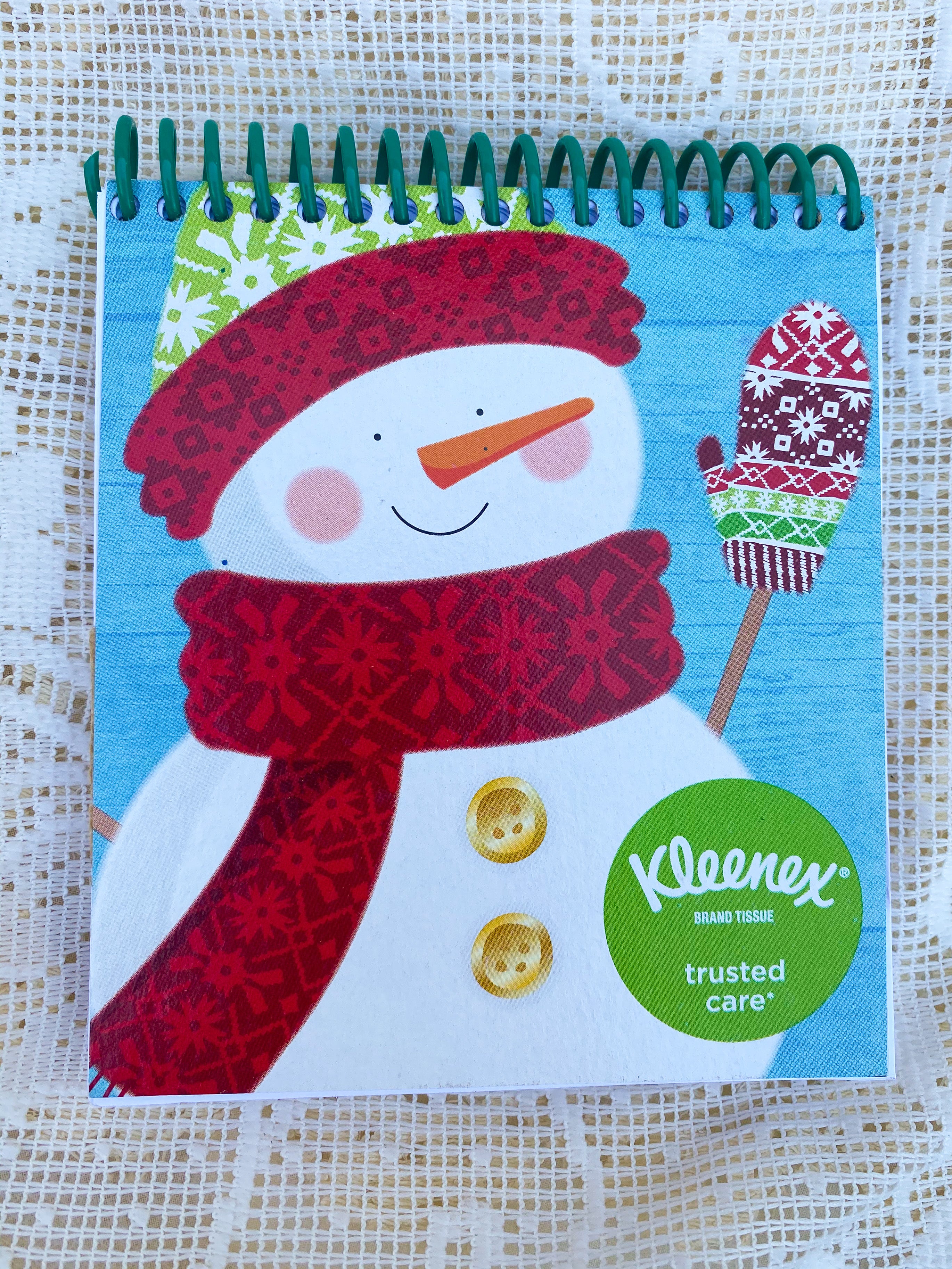 Snowman Recycled Kleenex Box Notebook - Green Spiral
