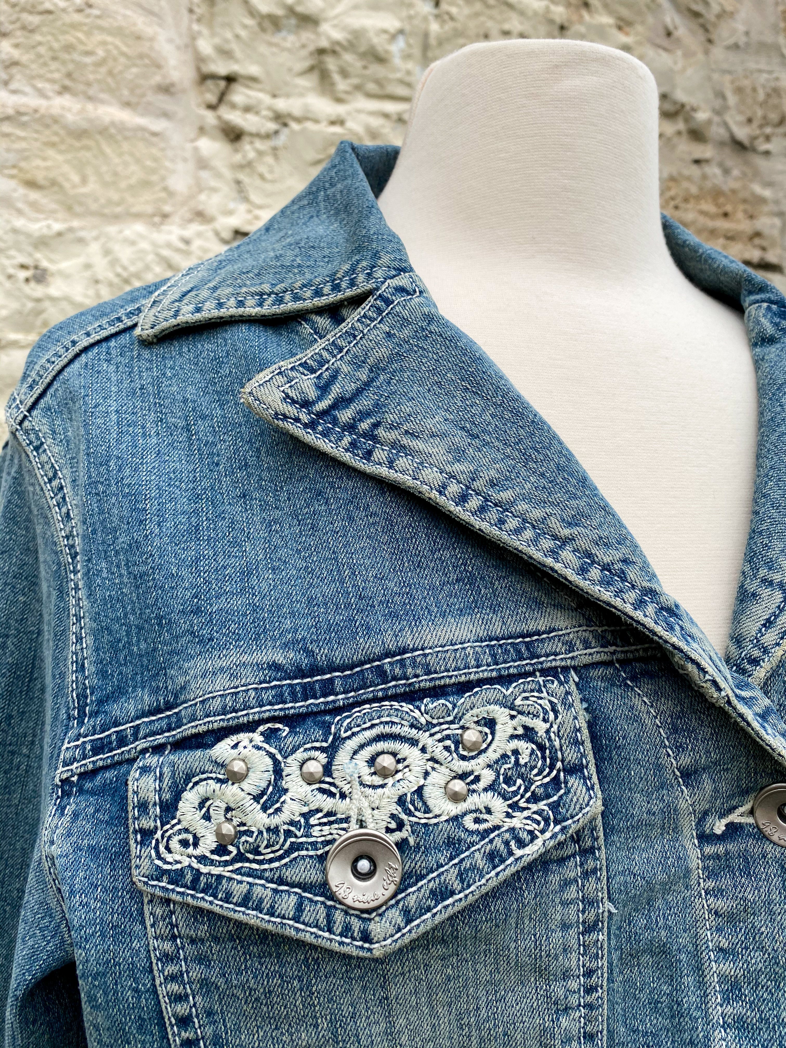 Denim and Lace Upcycled Victorian Jacket -XL