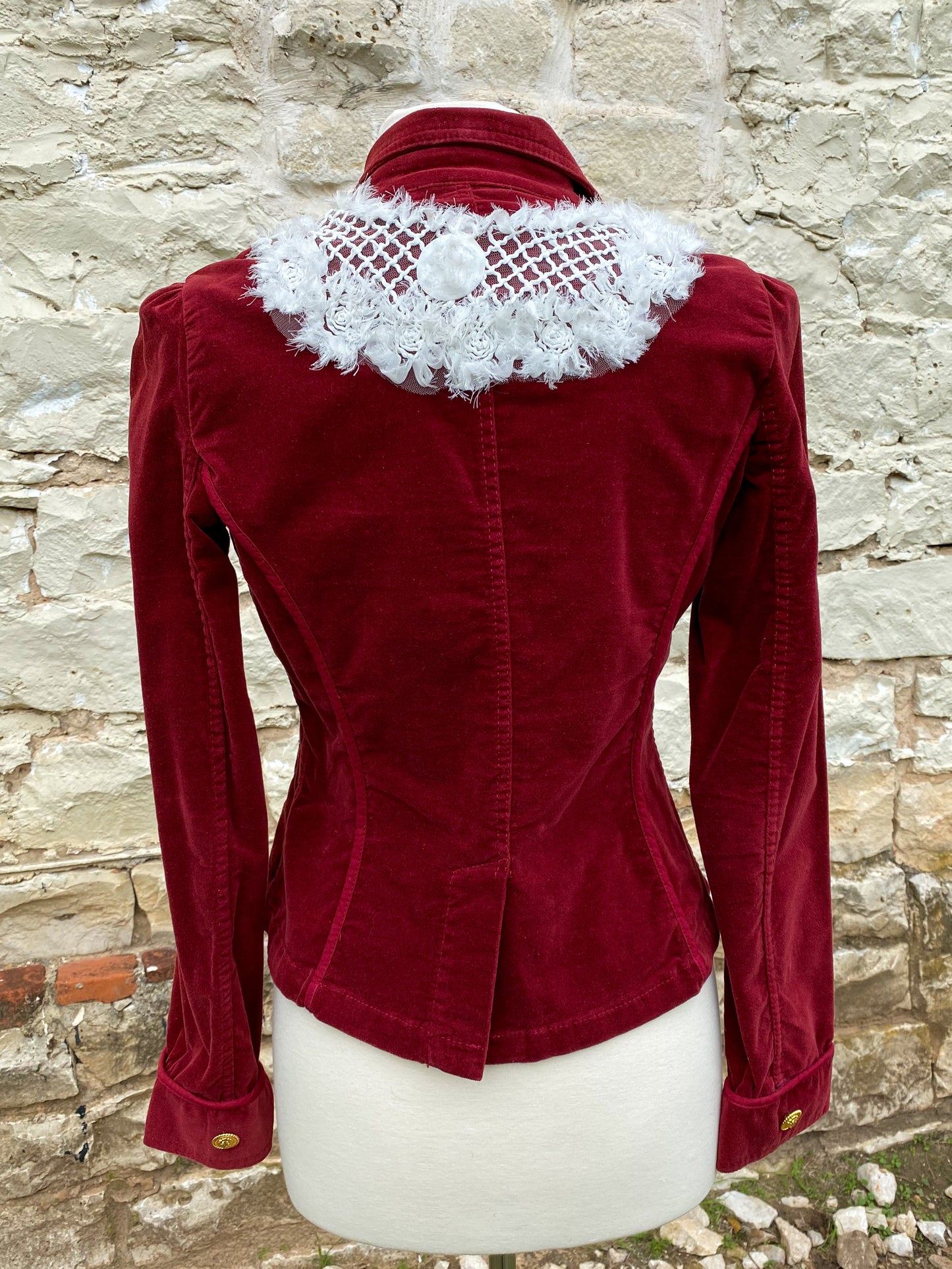 Burgundy Jacket with Fuzzy Yoke - Small