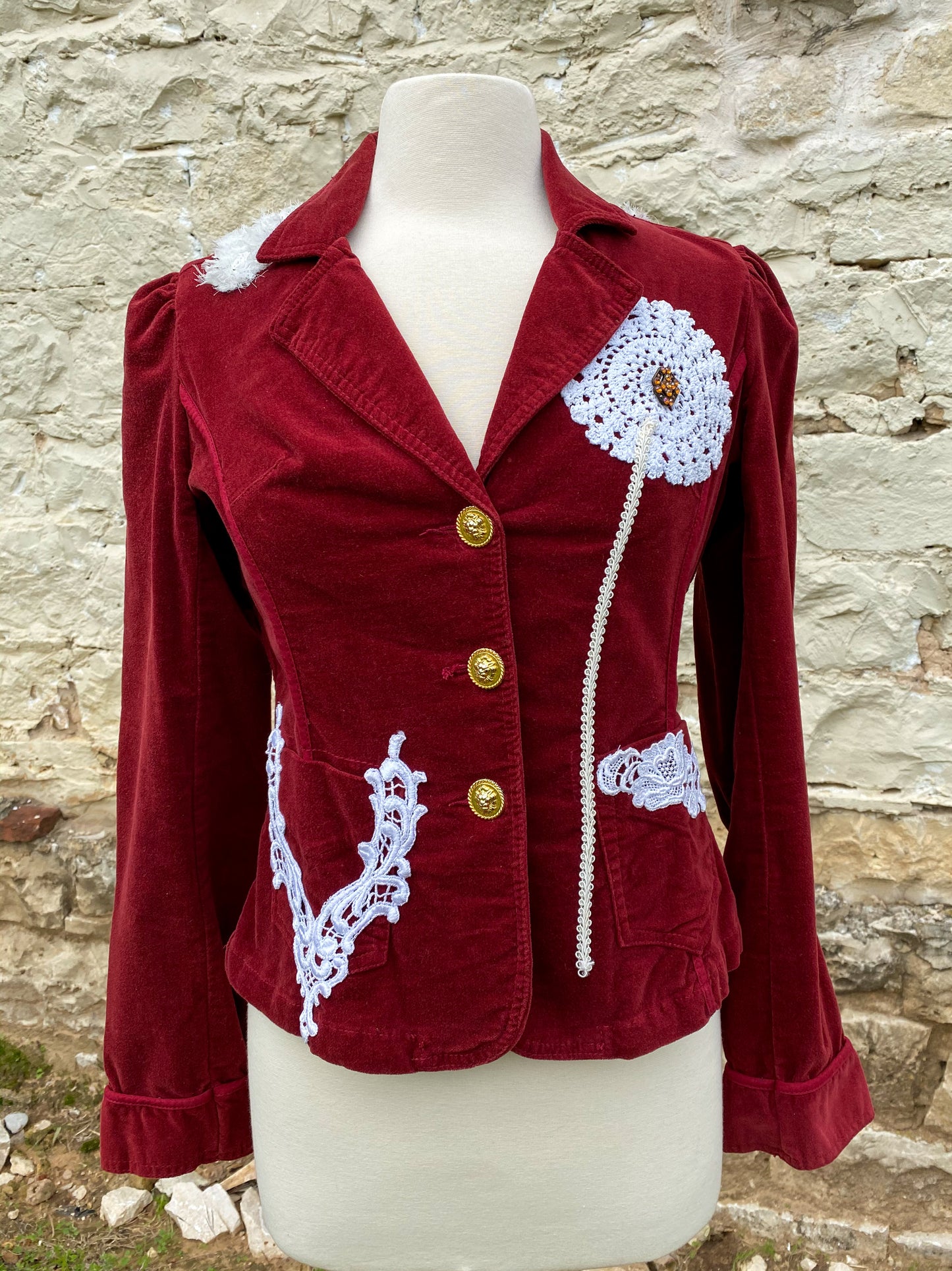 Burgundy Jacket with Fuzzy Yoke - Small