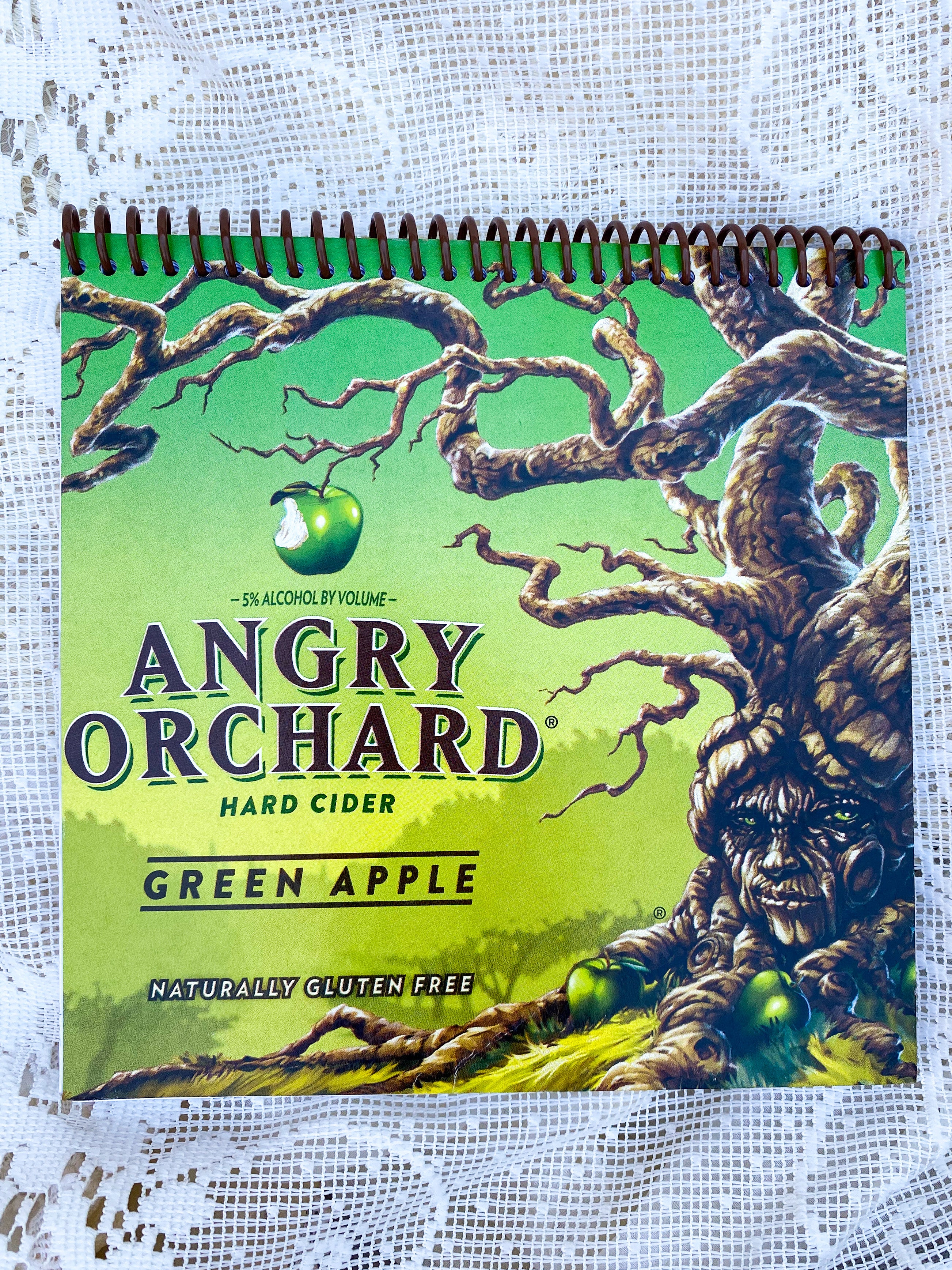 Angry Orchard Green Apple Recycled Beer Carton Notebook - Brown Spiral