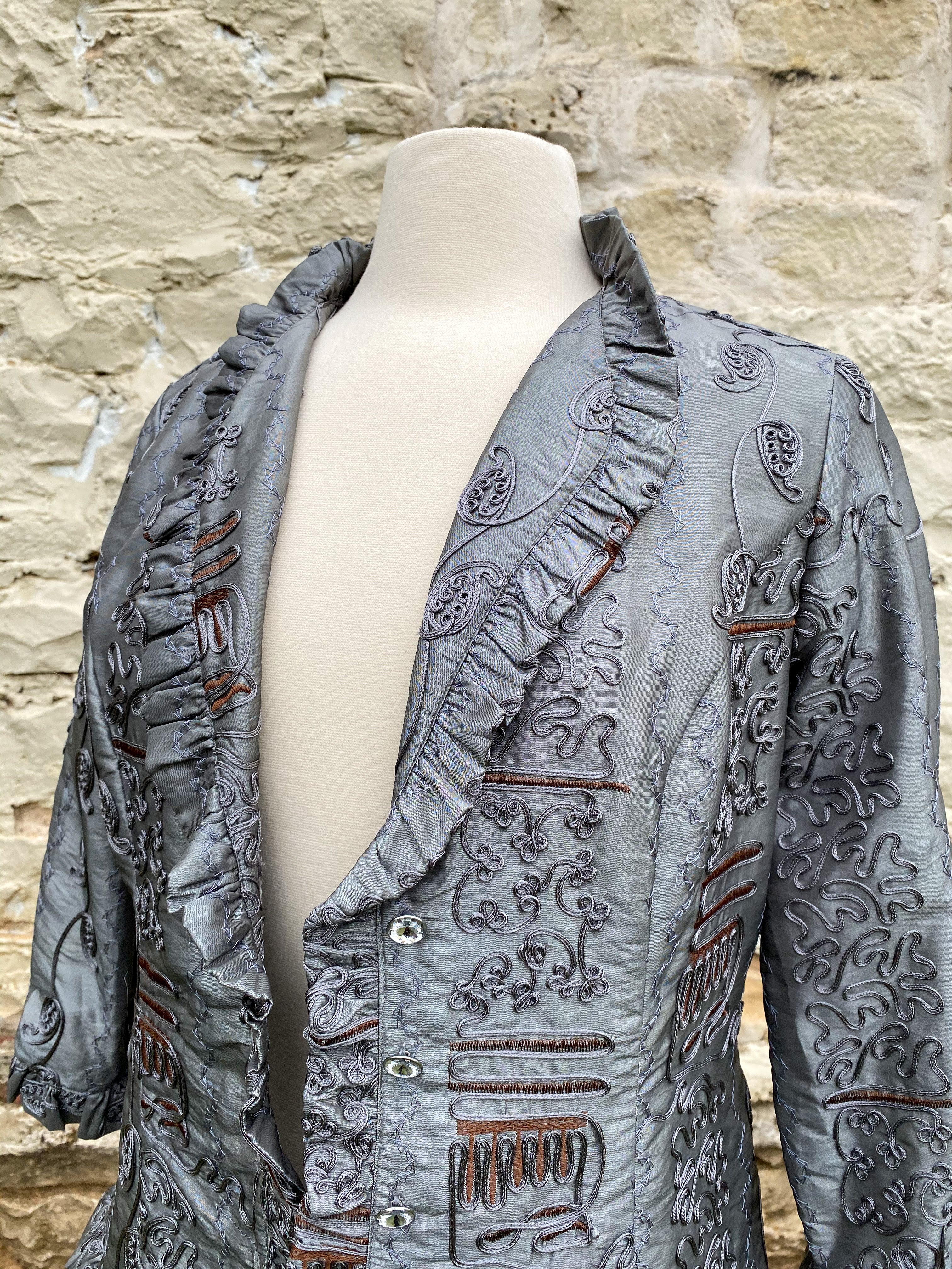 Silver Brocade Long Jacket - Large