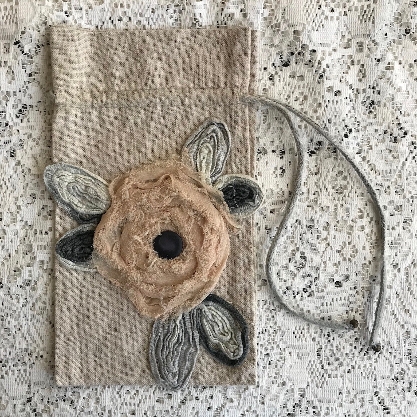 Drawstring Bag with Vintage Flowers