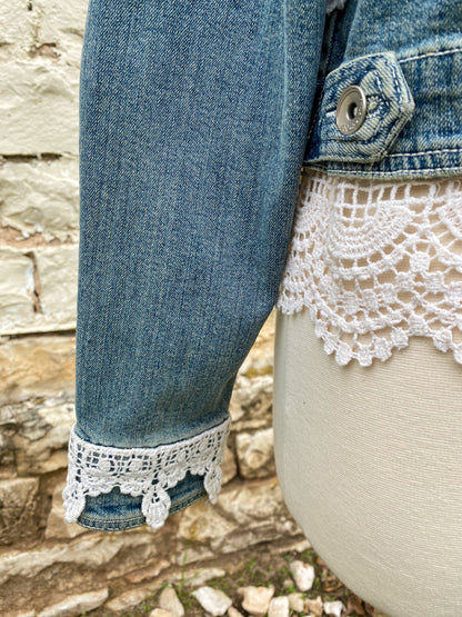 Denim and Lace Upcycled Victorian Jacket -XL