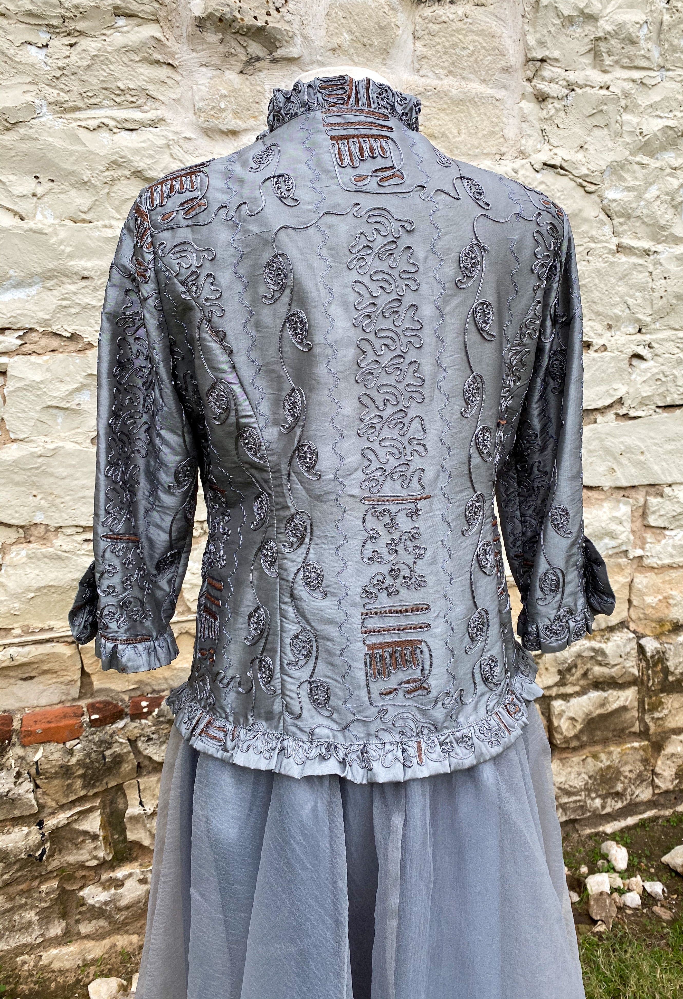 Silver Brocade Long Jacket - Large