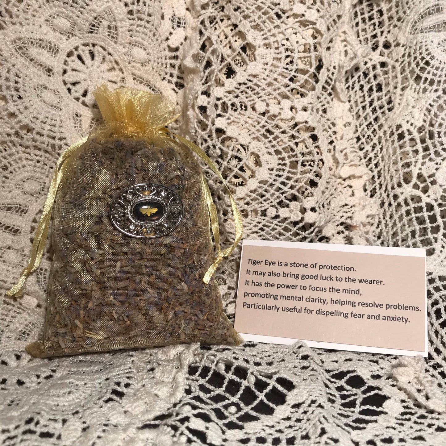 Organic Lavender & Gemstone Sachet with Tigers Eye