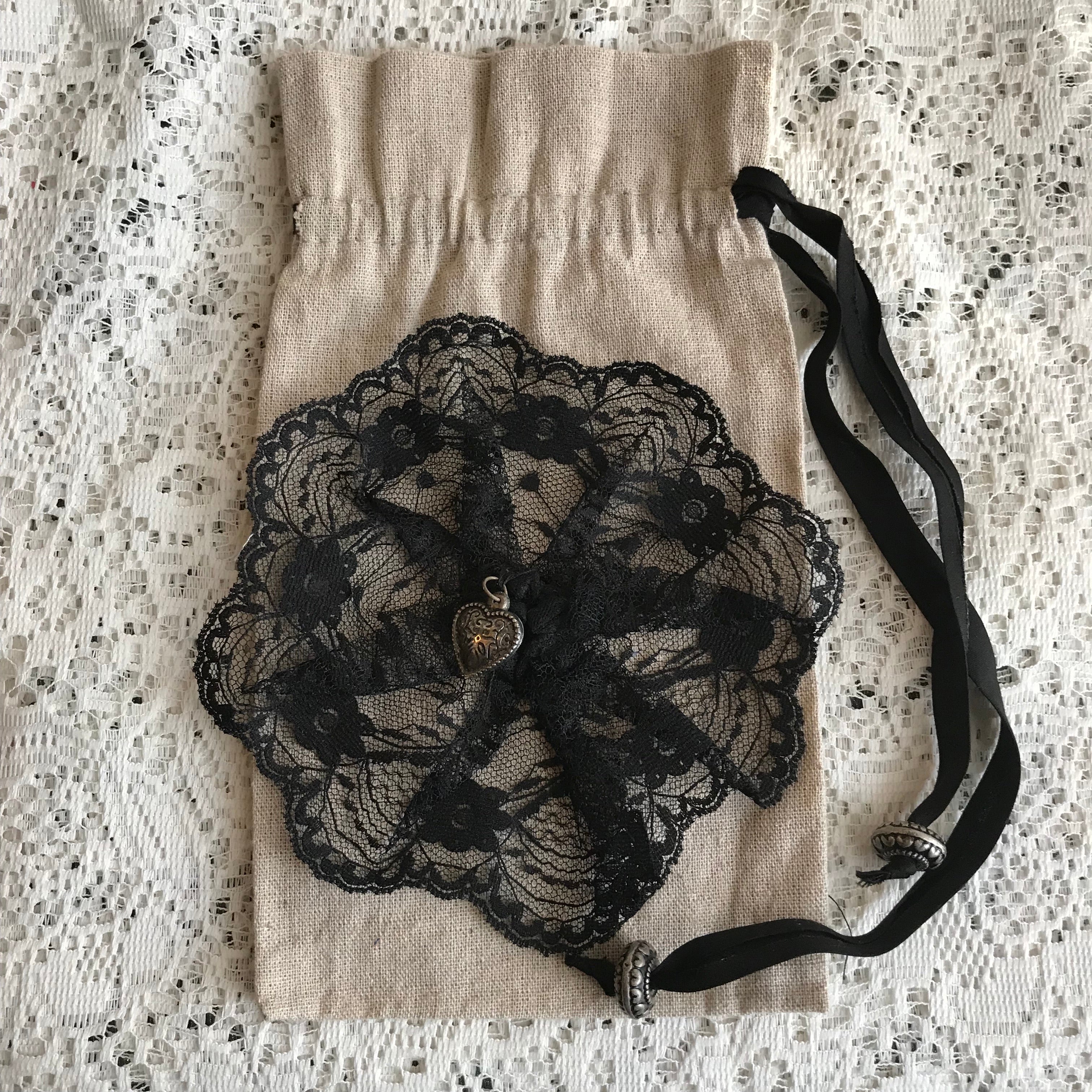 Drawstring Bag with Black Lace