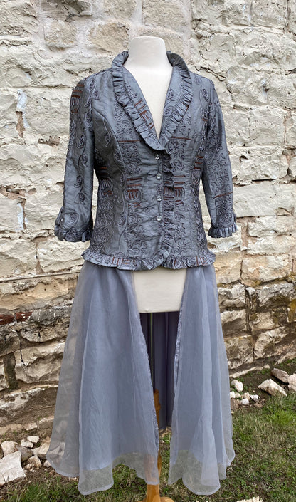 Silver Brocade Long Jacket - Large