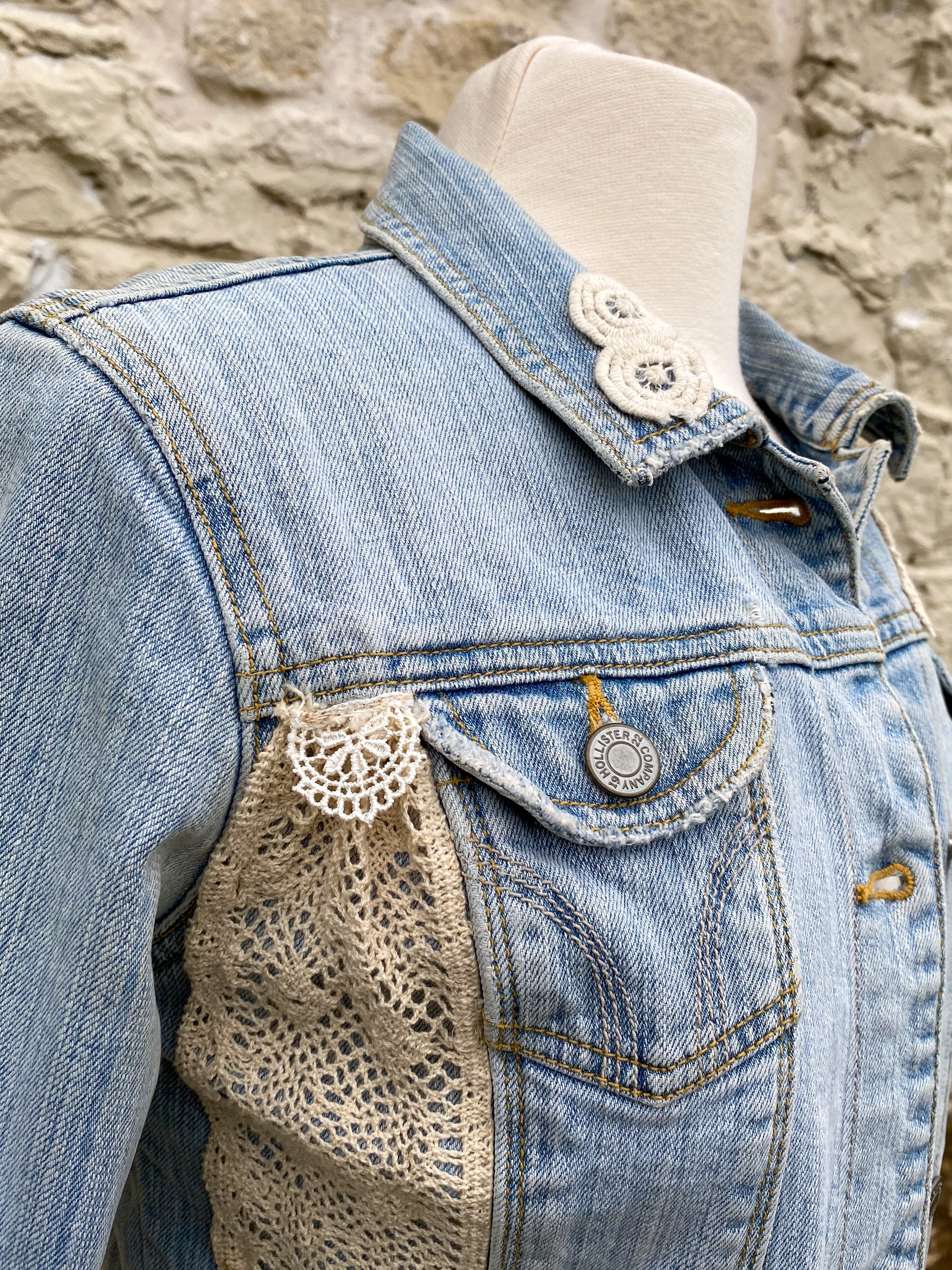 Light Blue Denim with Diamond on Back Crochet on front Lapels - Small