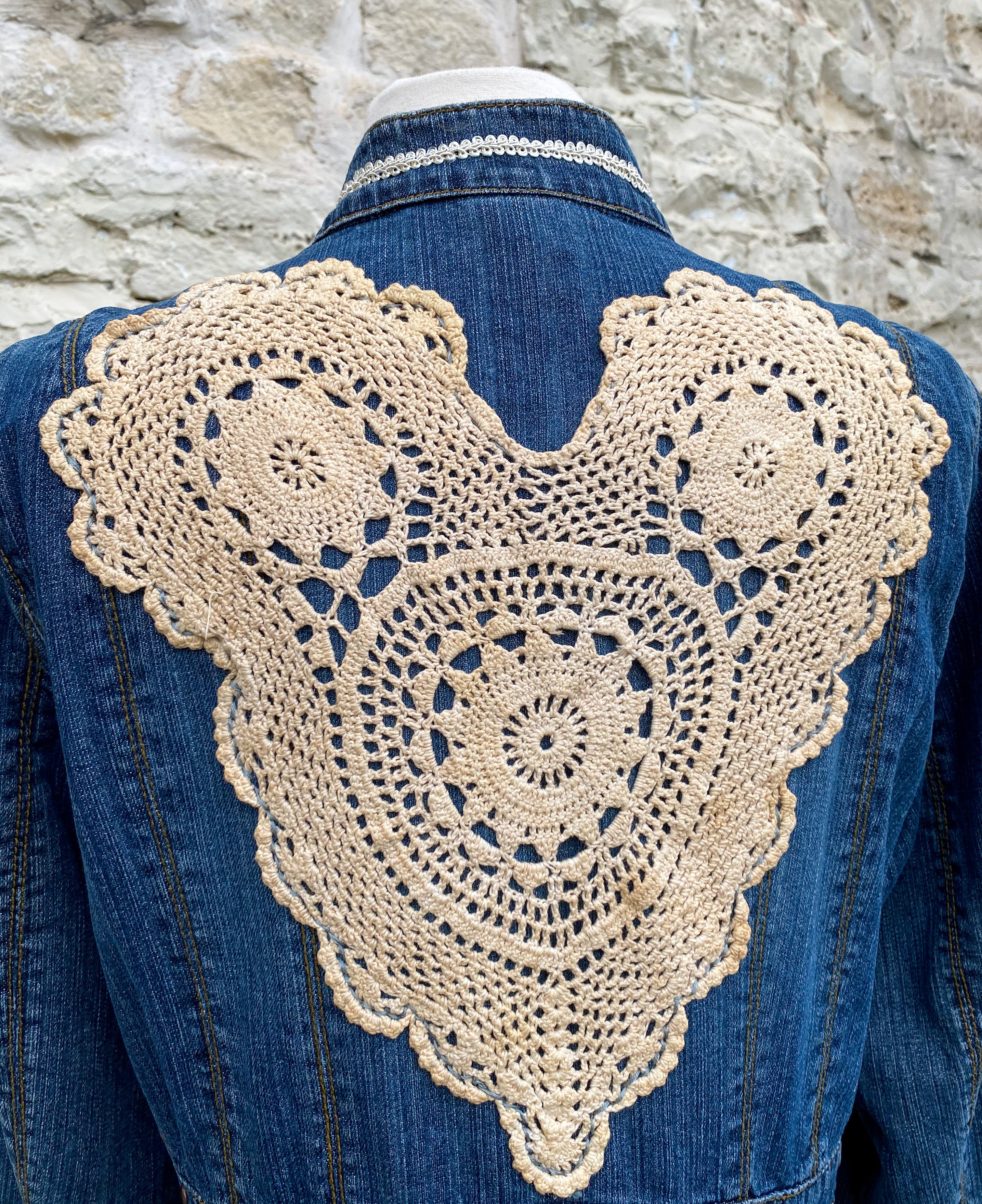 Denim Short Jacket w Studs and Heart on Back - Large