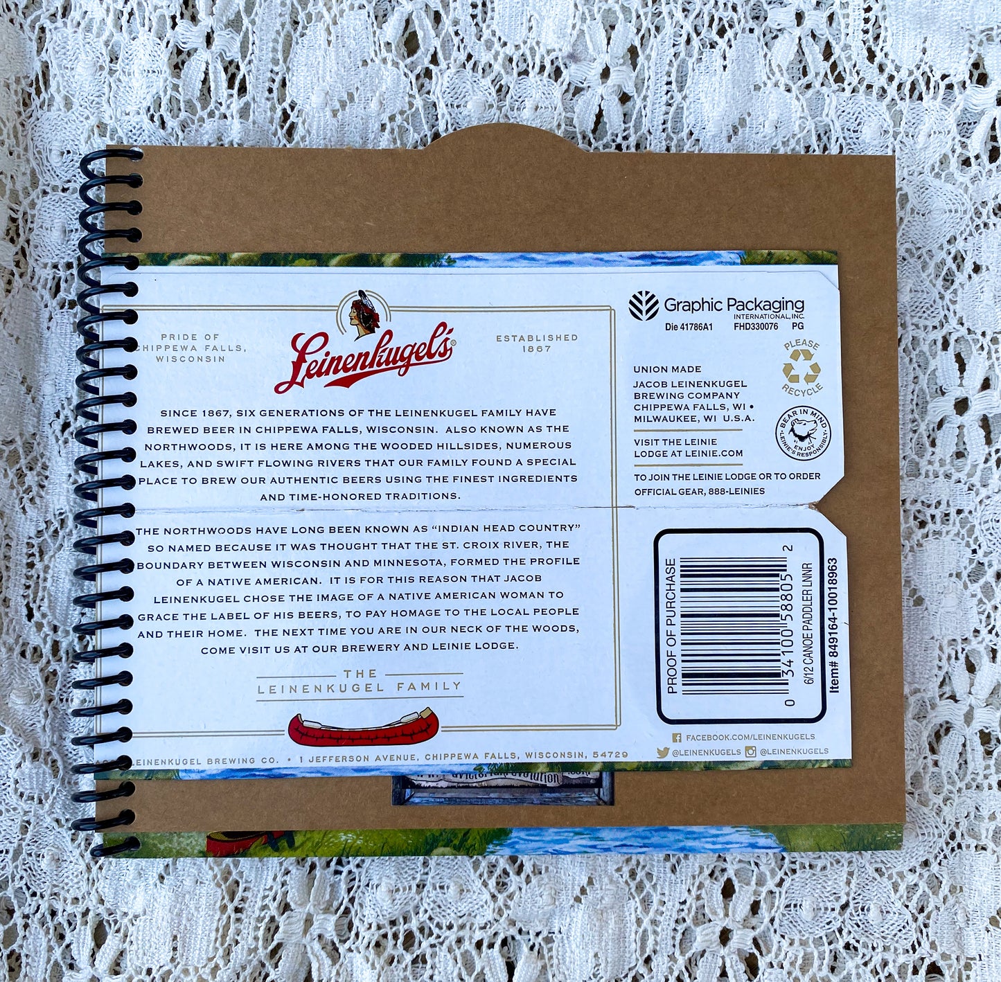 Leinenkugel’s Canoe Paddler Recycled Beer Carton Notebook