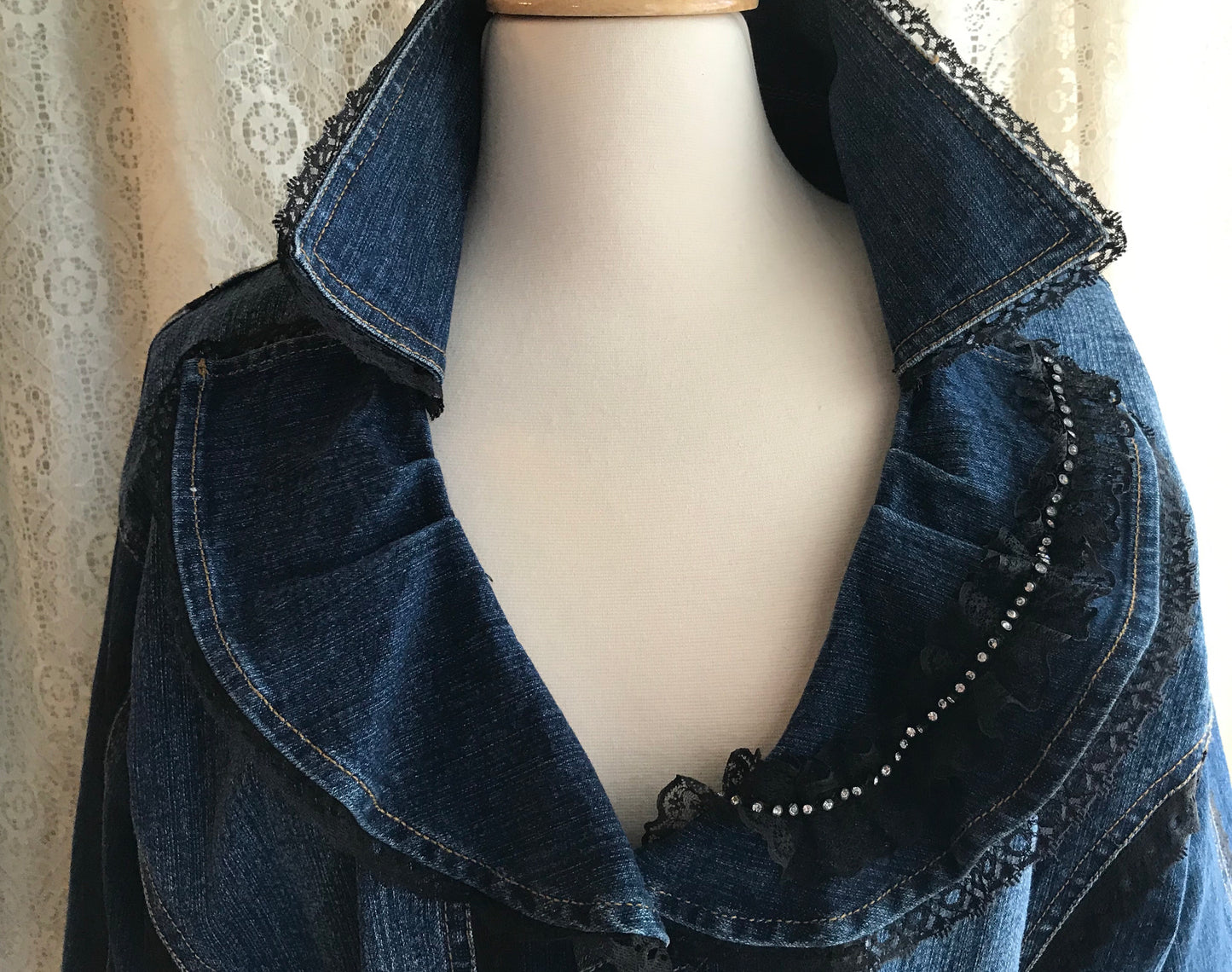 Ladies Denim and Lace Jacket For the Curvy Gal -3XL