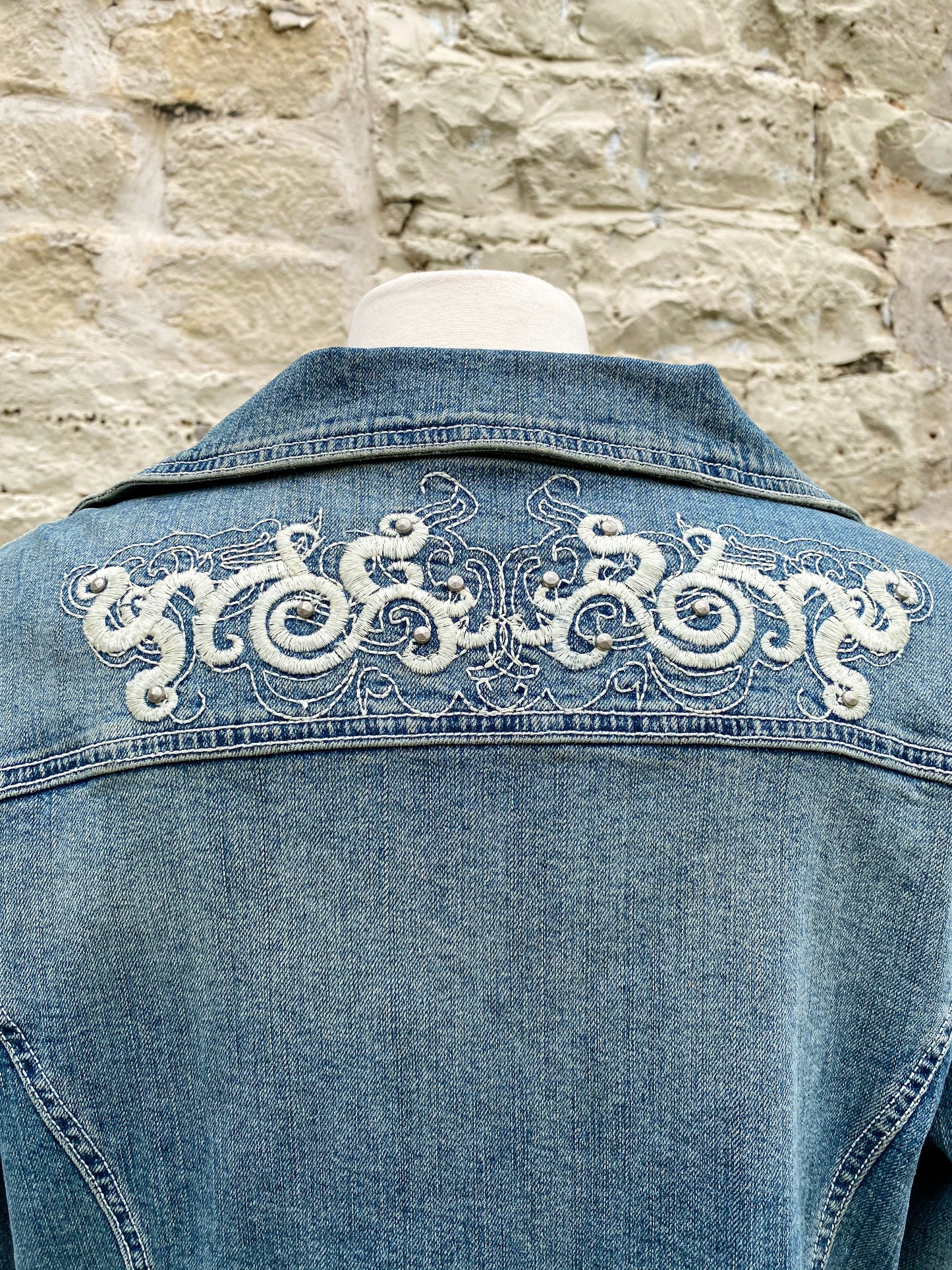 Denim and Lace Upcycled Victorian Jacket -XL