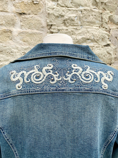 Denim and Lace Upcycled Victorian Jacket -XL