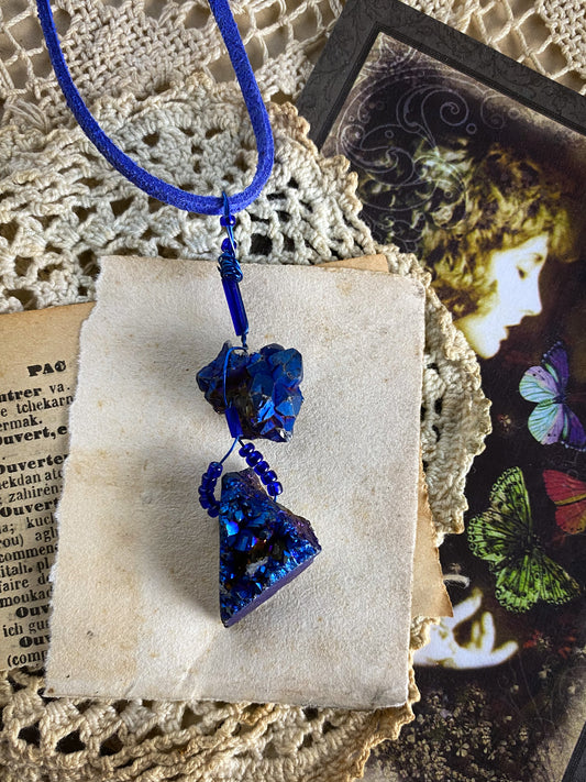 Hand Beaded Gemstone Necklace on a Vegan Suede Cord