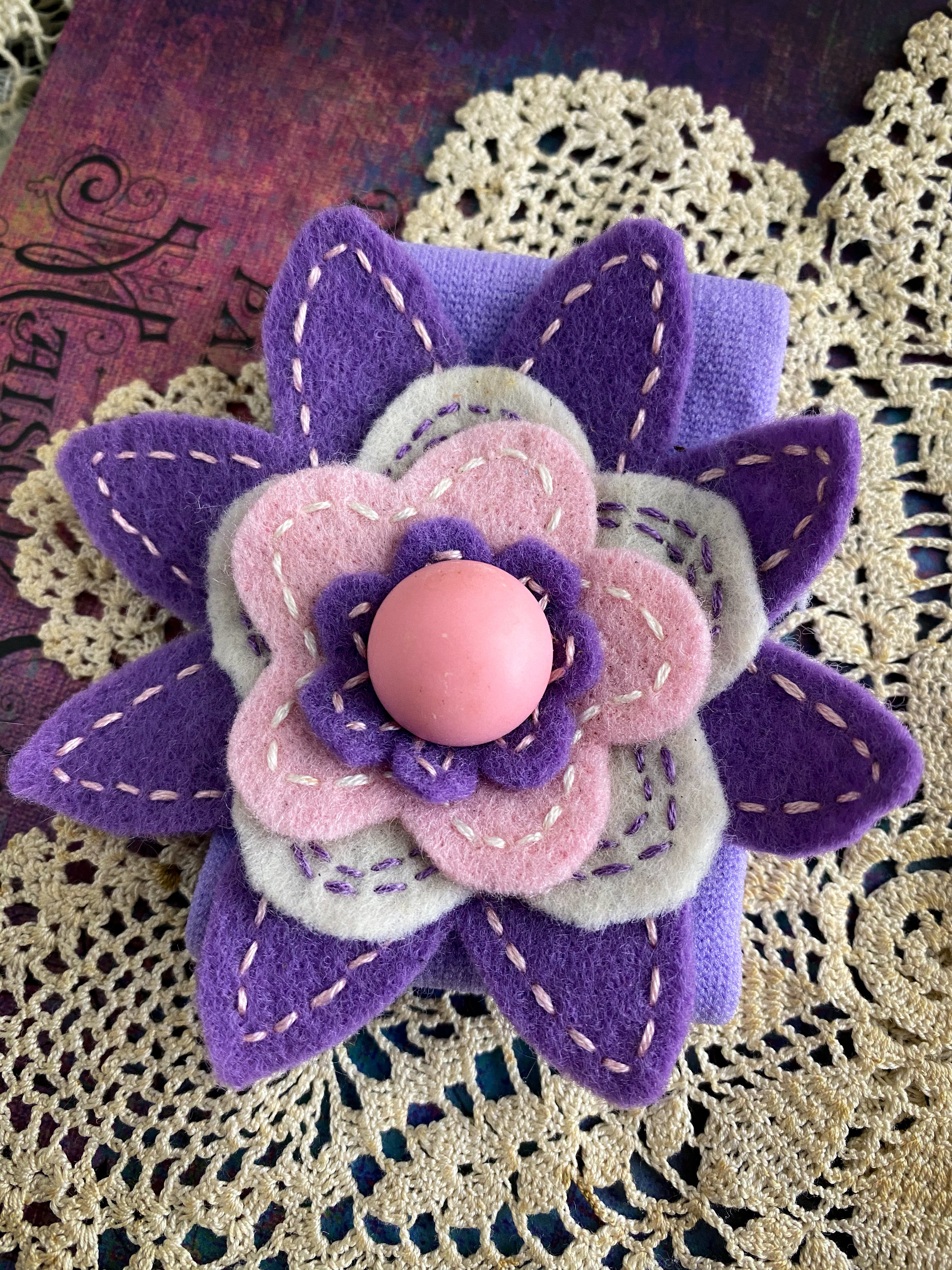 Sweet Purple Upcycled Flower Wrist Cuff