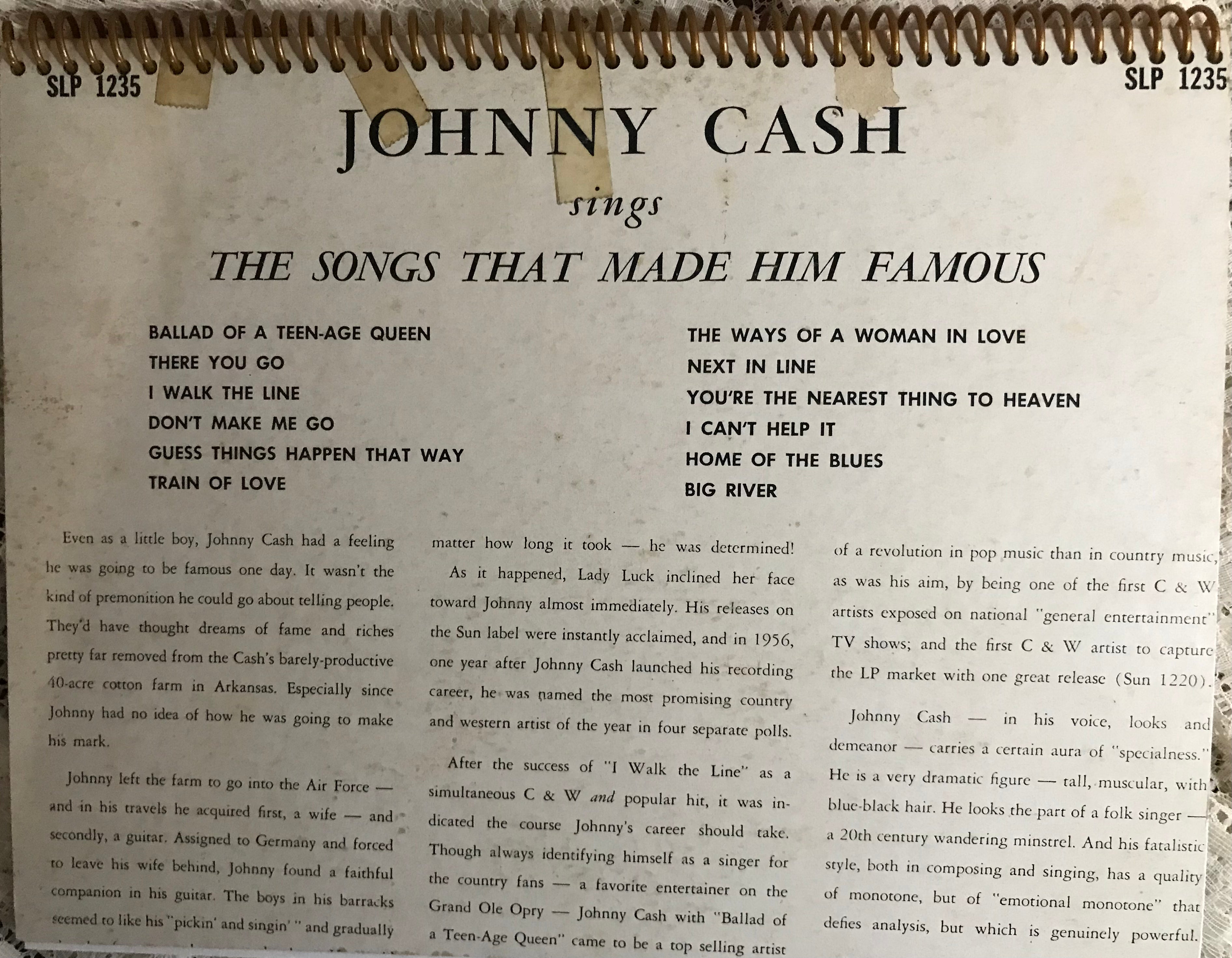 Johnny Cash The Songs That Made Him Famous Album Cover Notebook