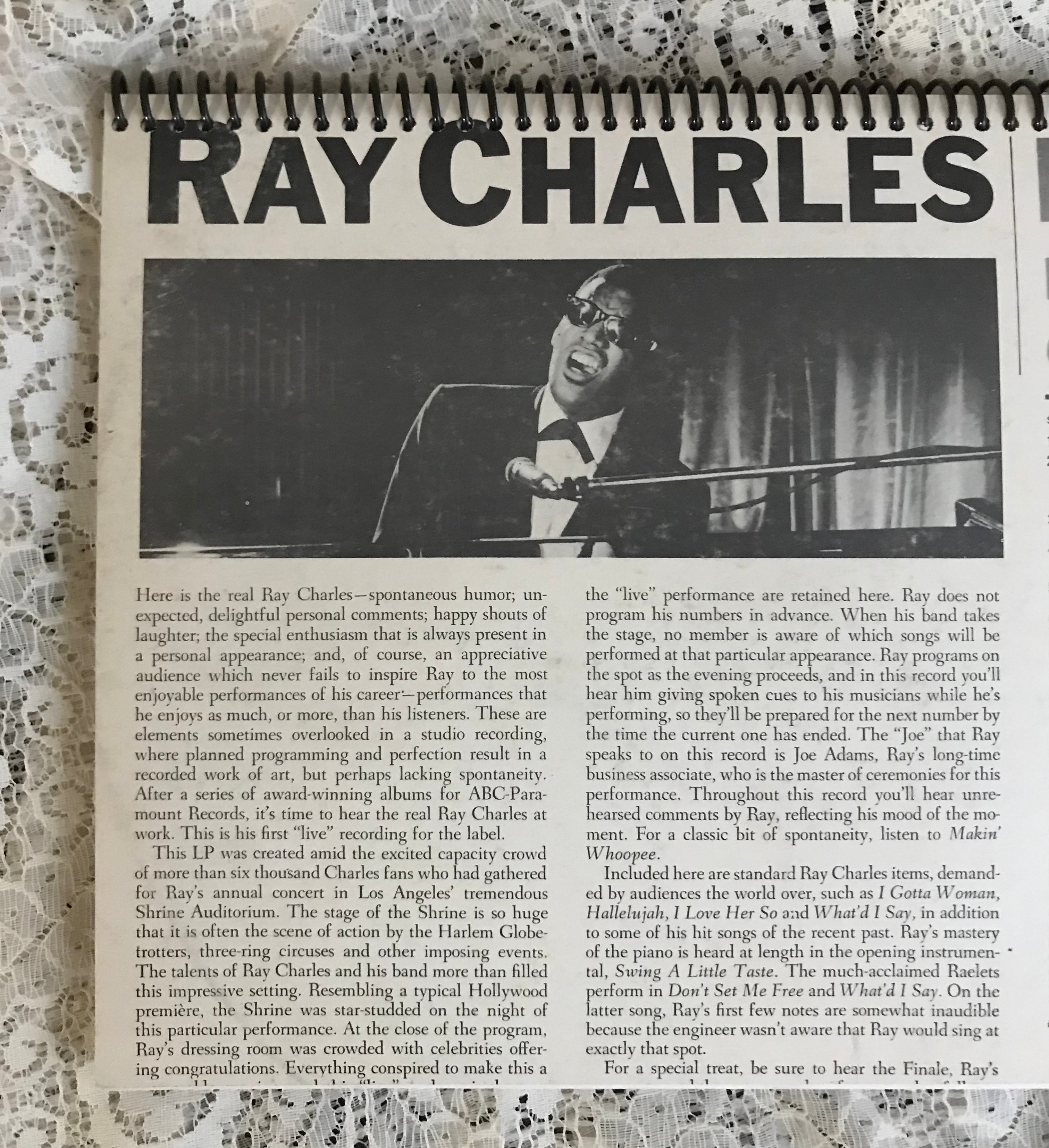 Ray Charles Live Recycled Album Cover Notebook