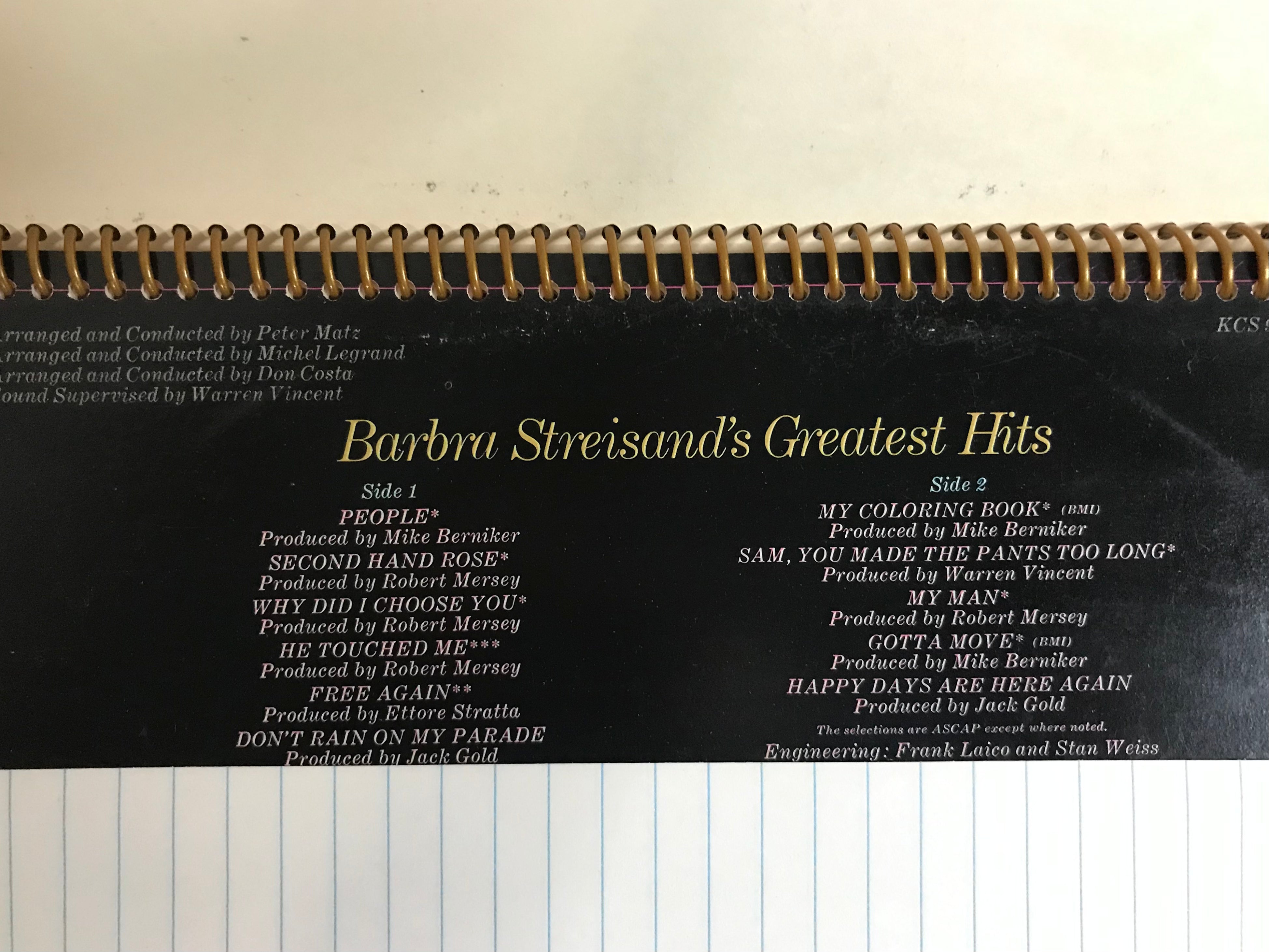 Barbra Streisand’s Greatest Hits Album Cover Notebook