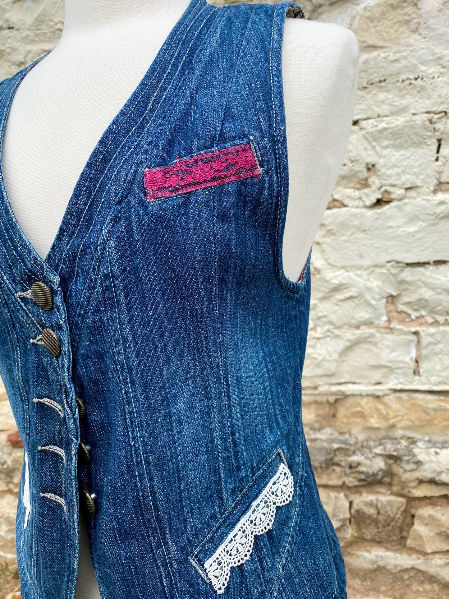 Denim Vest with White Flower - Medium