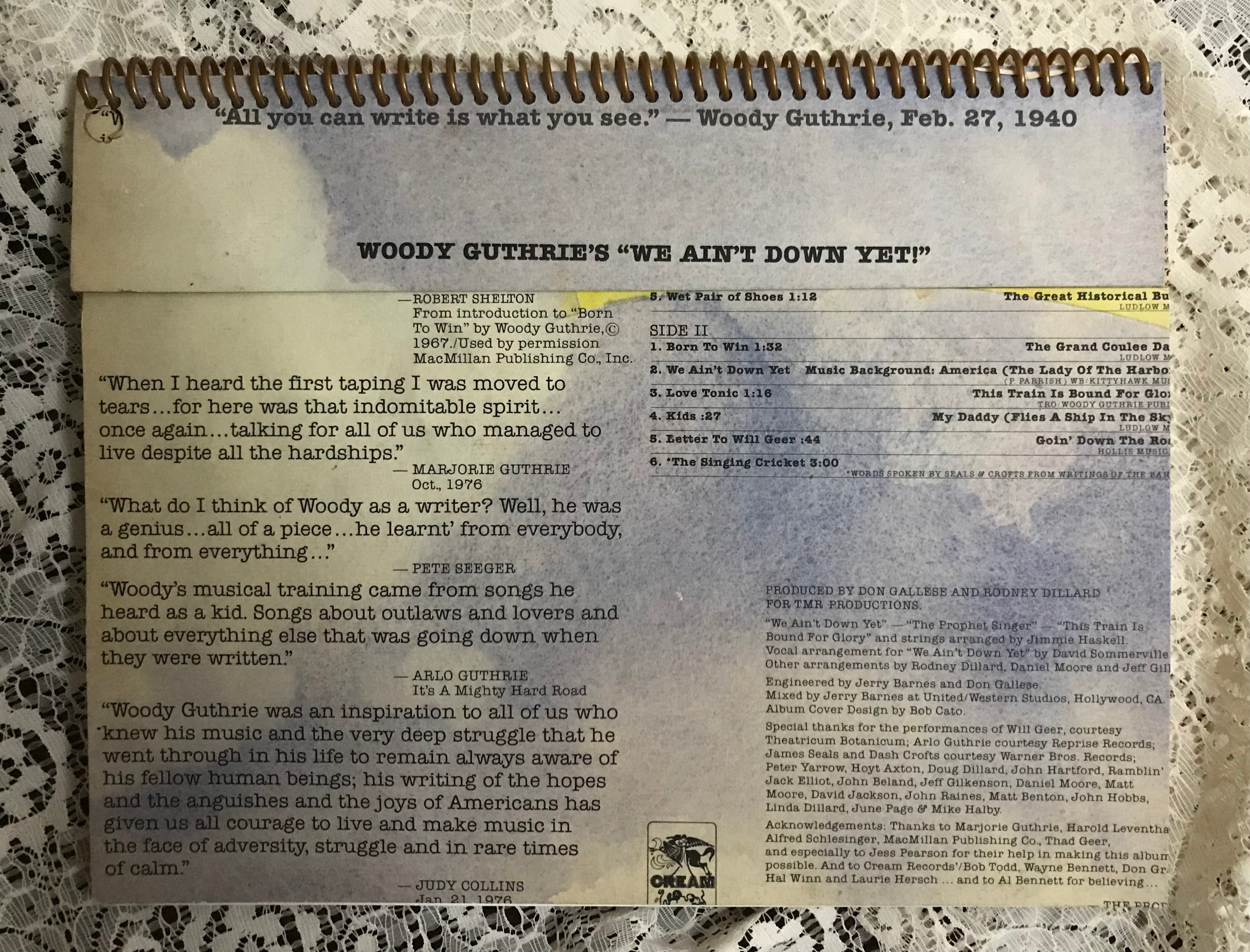 Woody Guthrie Album We Ain’t Down Yet Cover Notebook