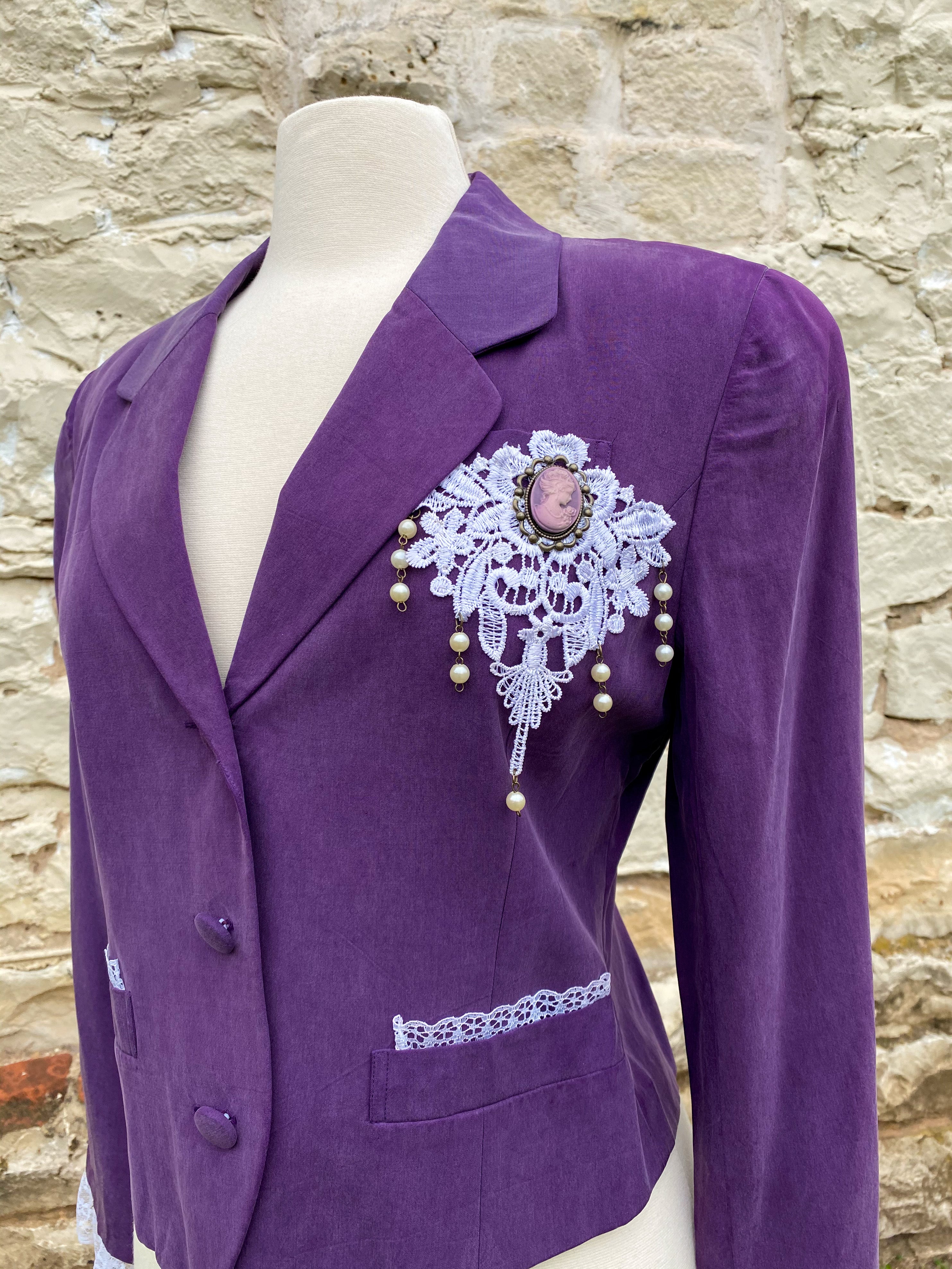 Short Purple Jacket with Brooch -Medium