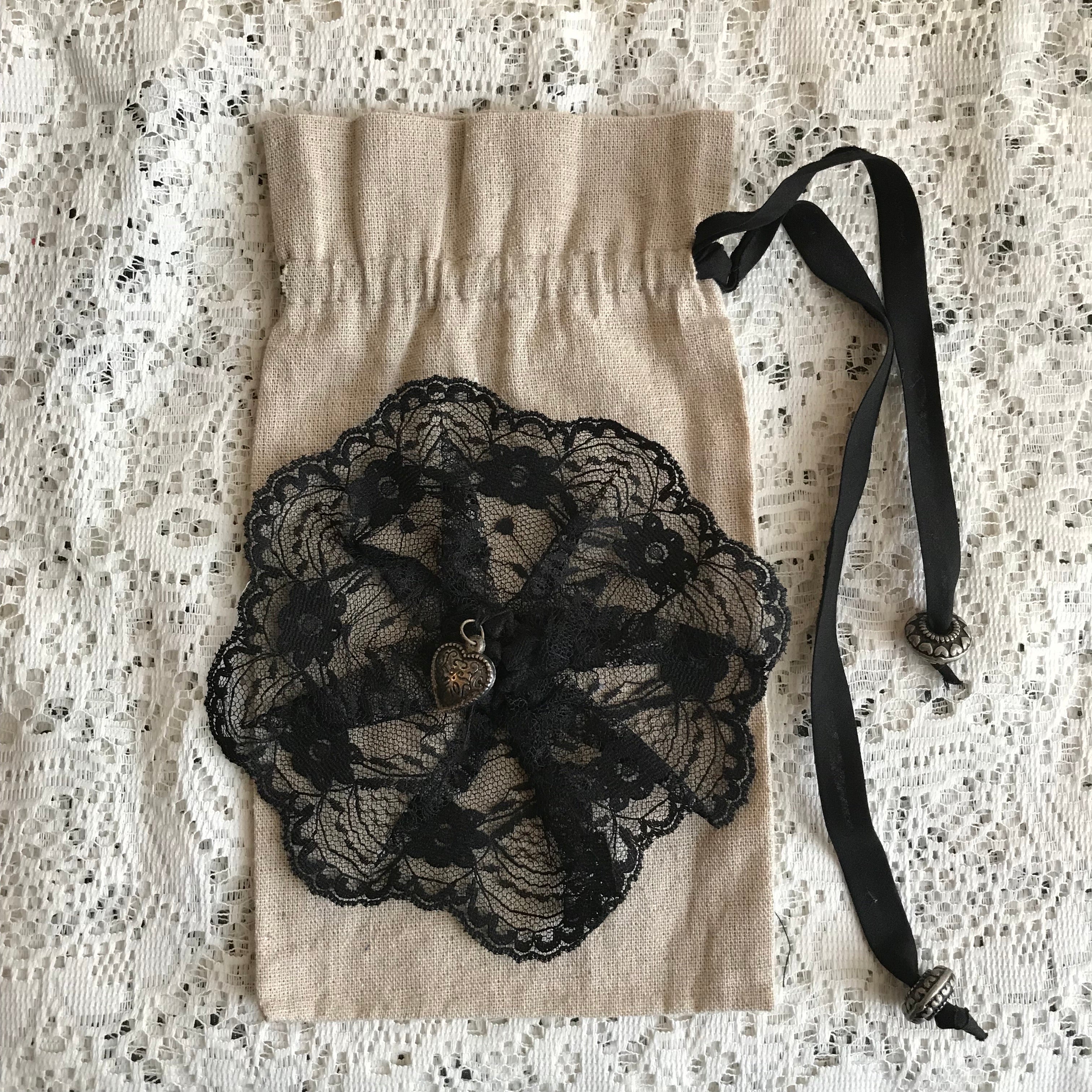Drawstring Bag with Black Lace
