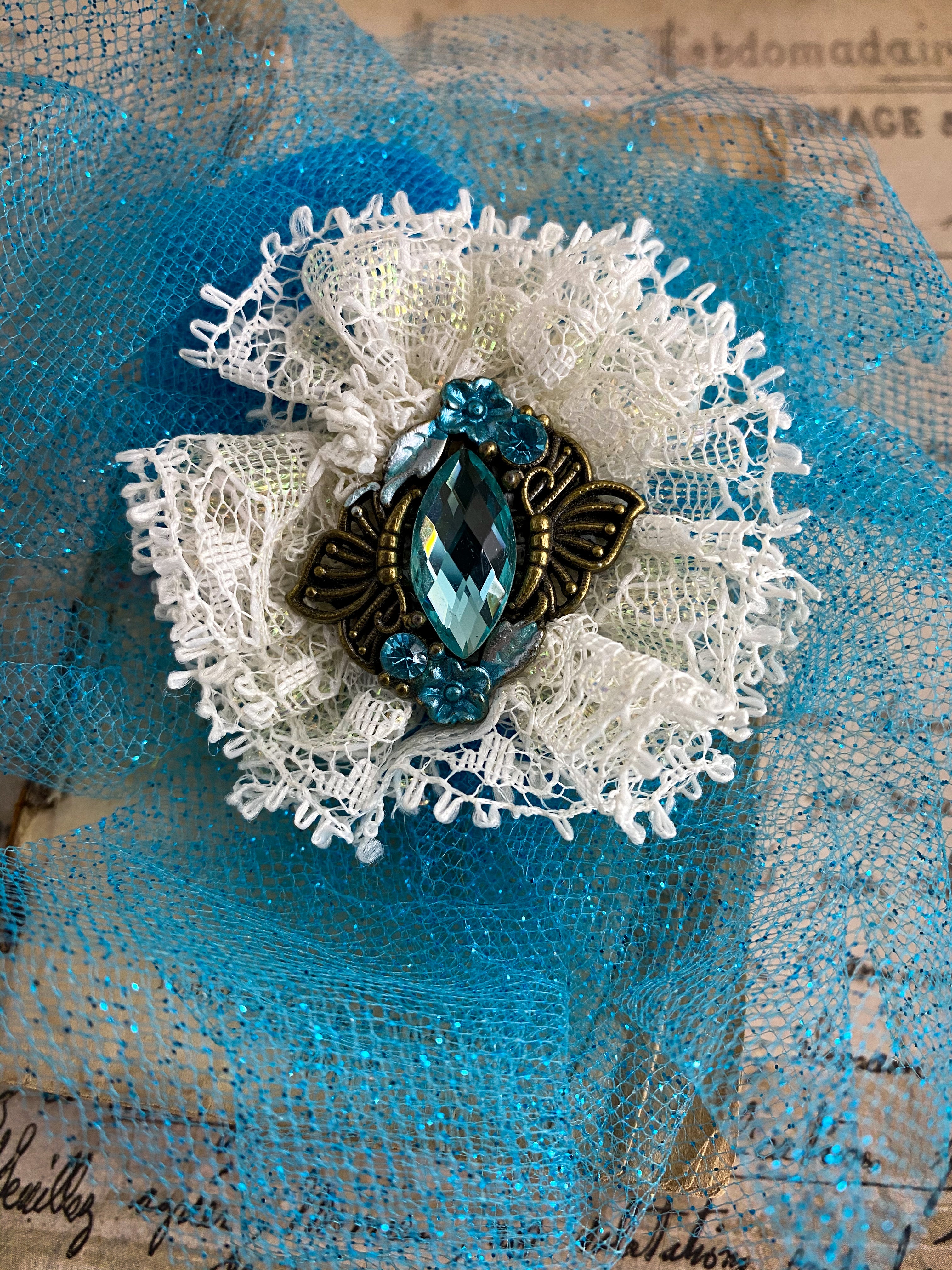 Turquoise and Lace Upcycled Wrist Cuff