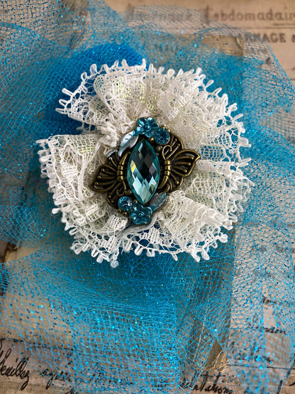 Turquoise and Lace Upcycled Wrist Cuff