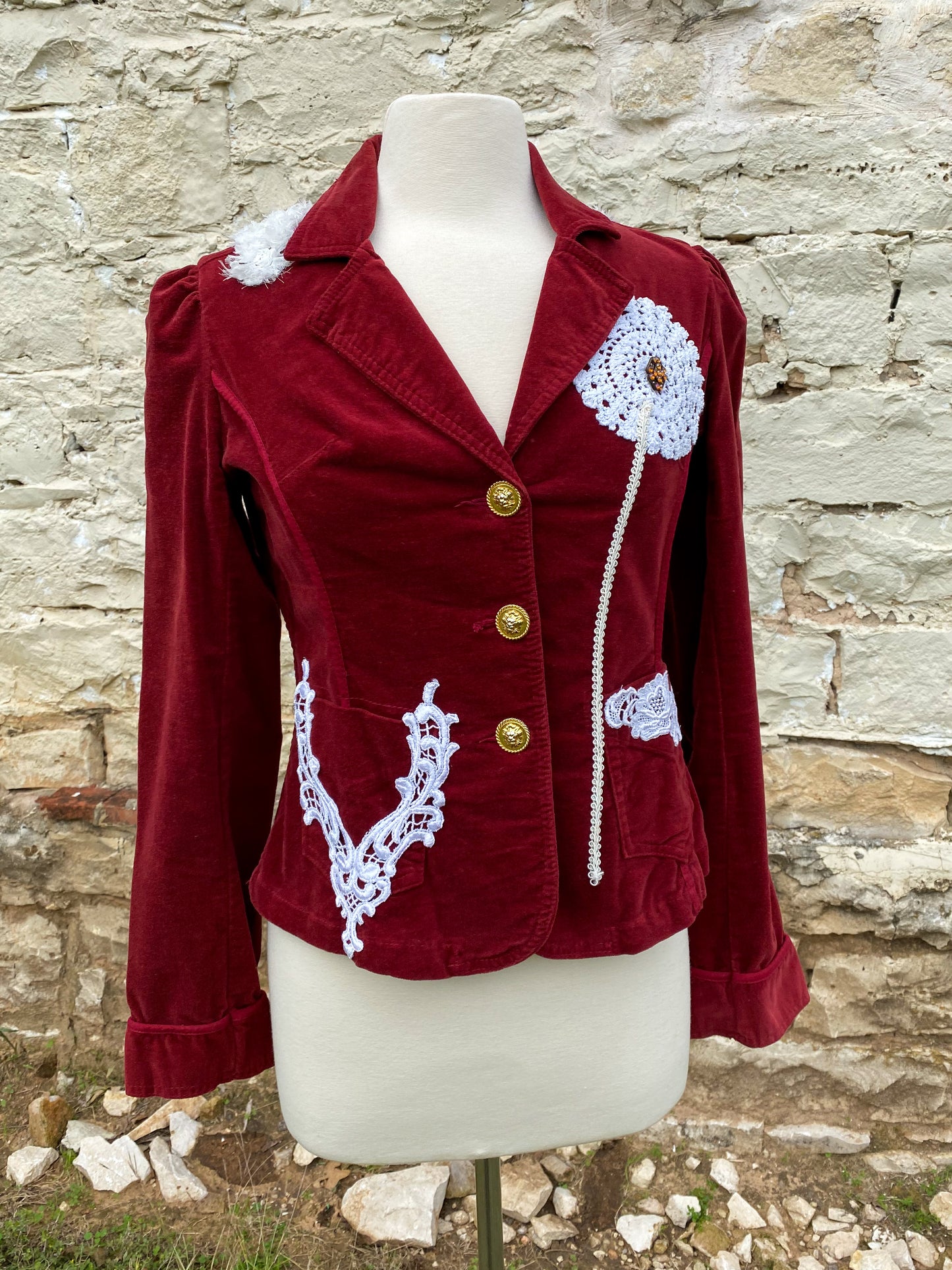 Burgundy Jacket with Fuzzy Yoke - Small