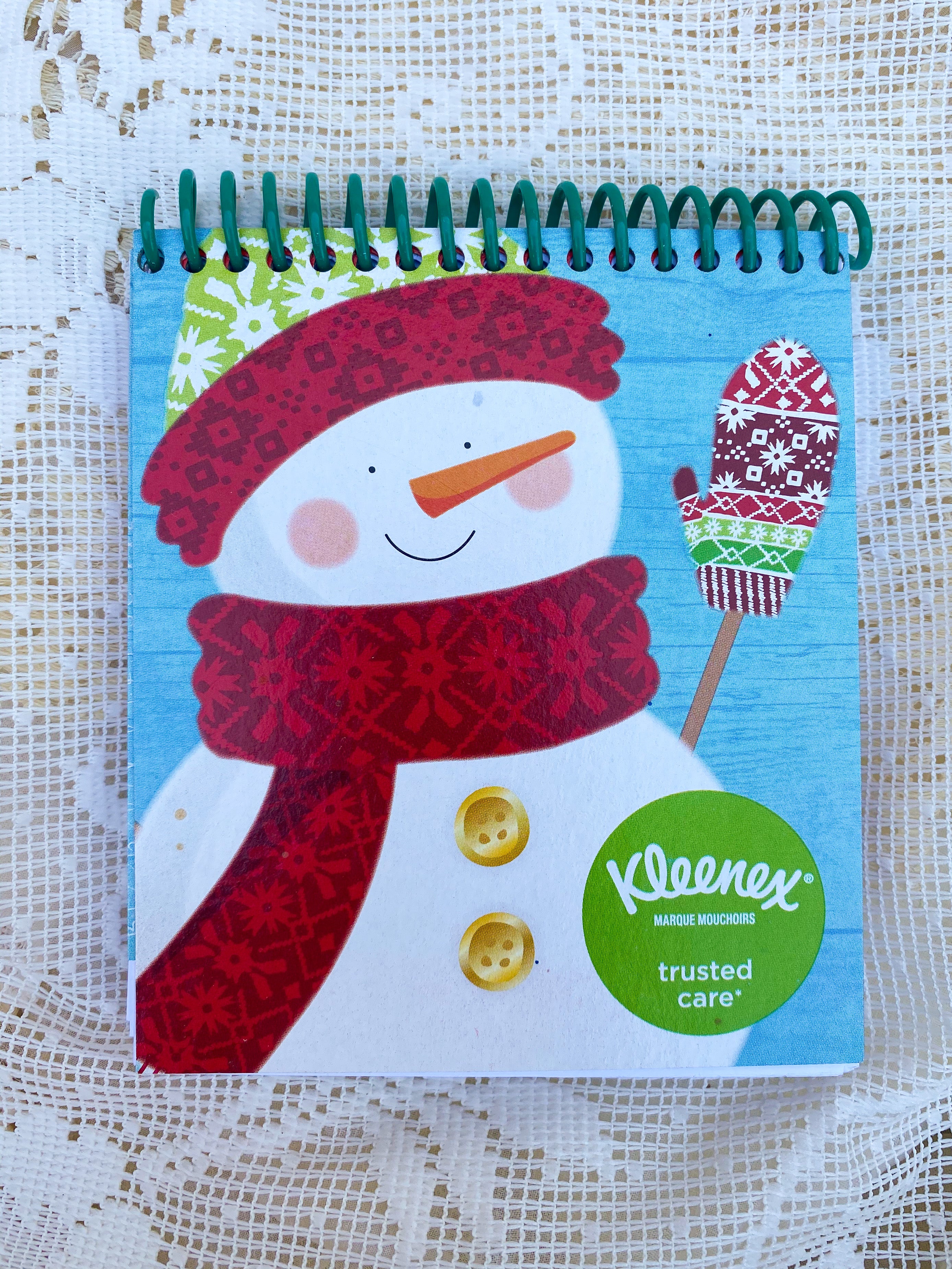 Snowman Recycled Kleenex Box Notebook - Green Spiral