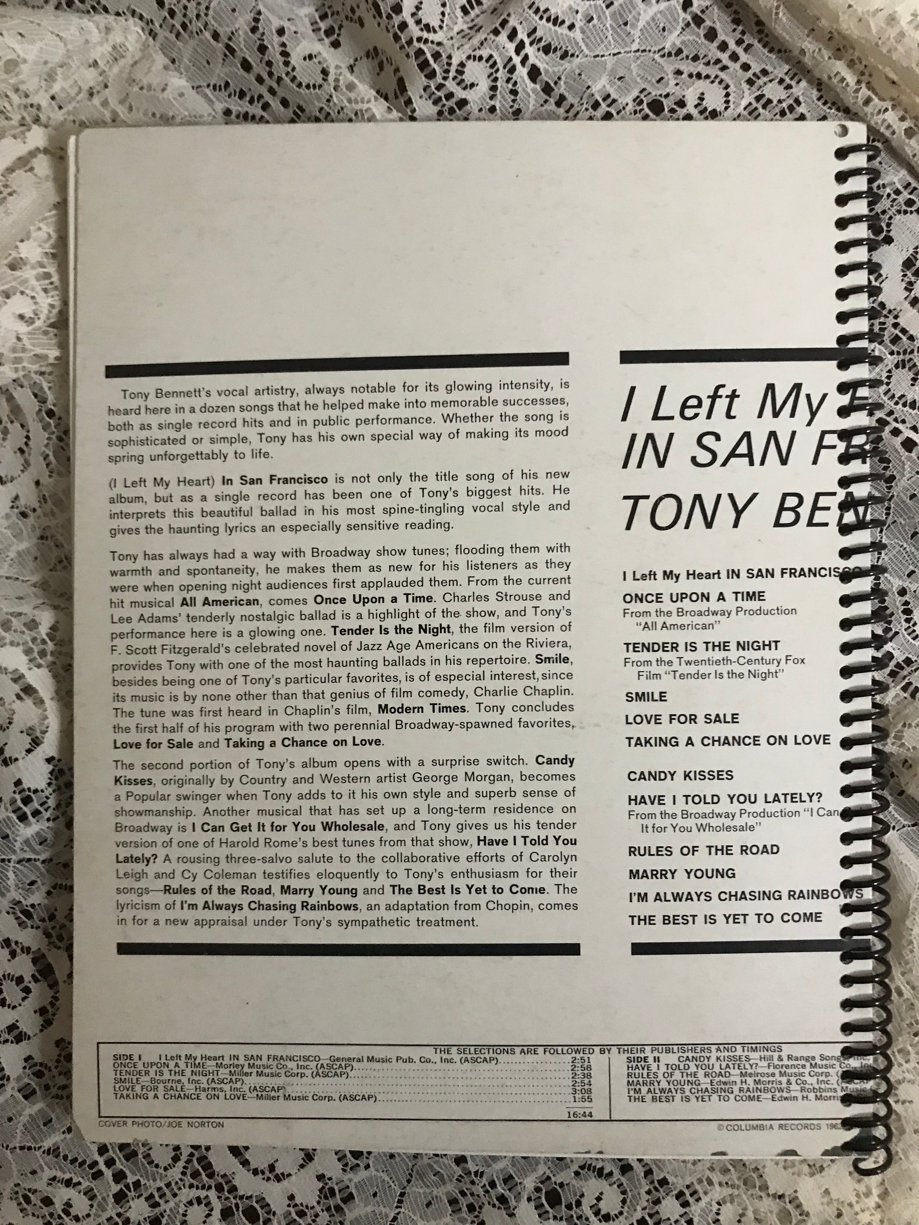 Tony Bennett I Left My Heart In San Francisco Album Cover Notebook