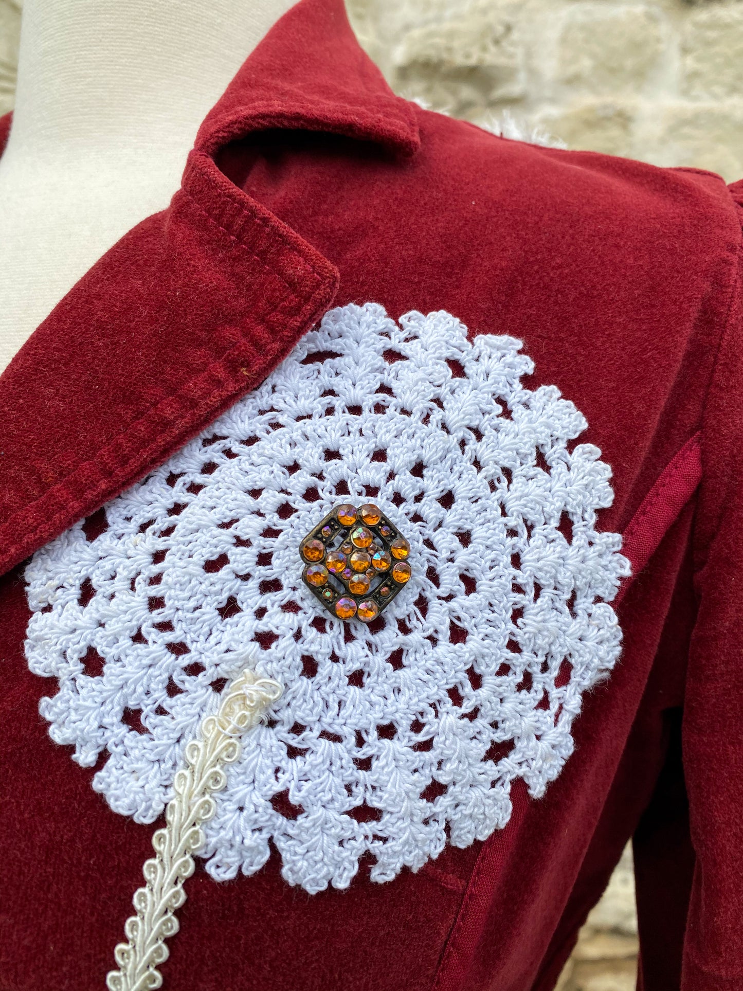 Burgundy Jacket with Fuzzy Yoke - Small