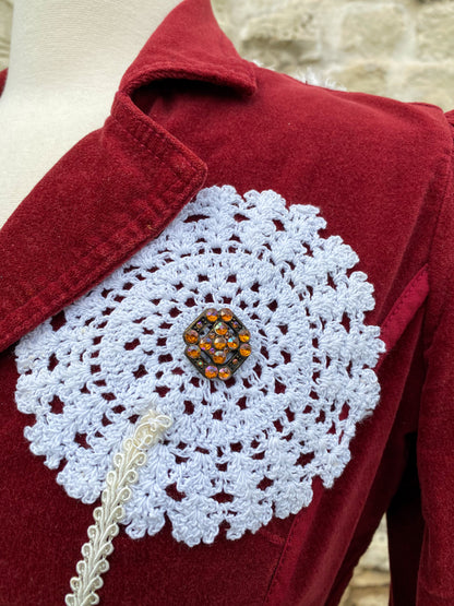 Burgundy Jacket with Fuzzy Yoke - Small