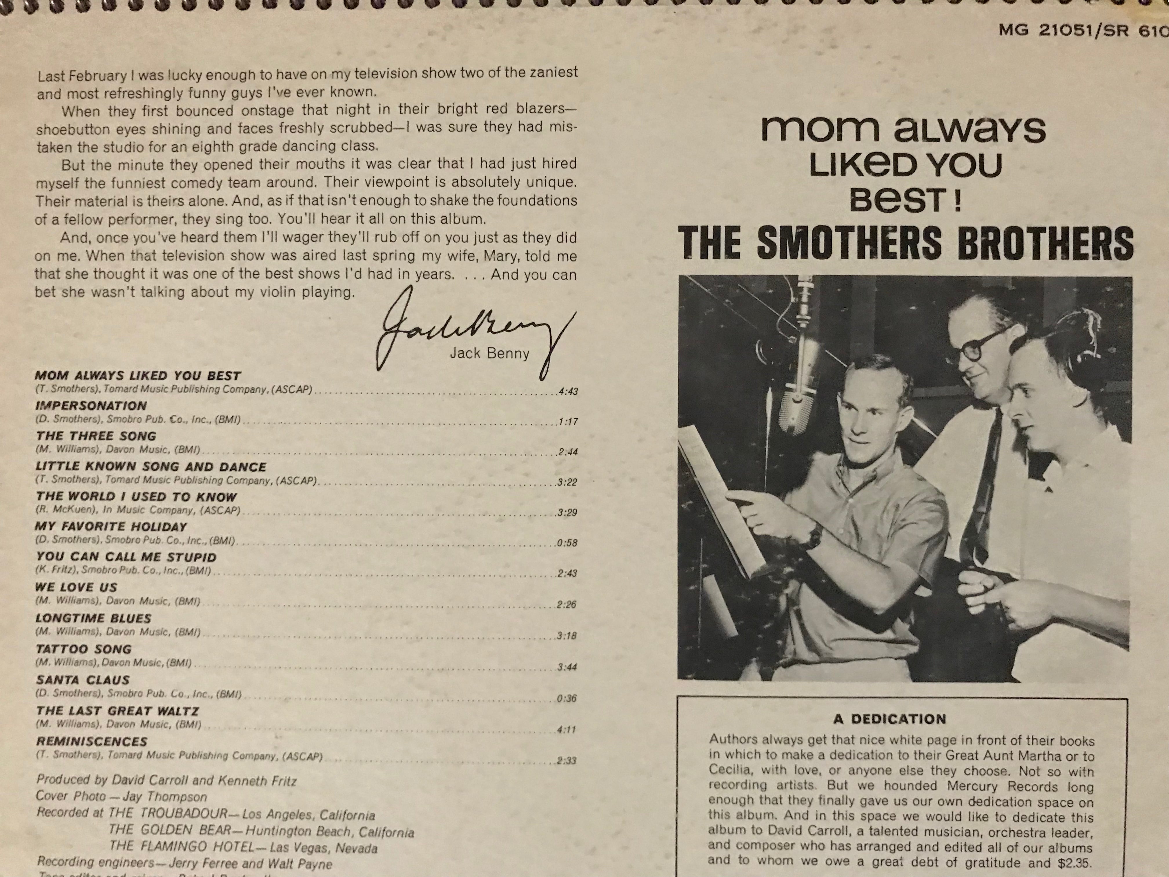 Smothers Brothers Mom Always Liked You Best Album Cover Notebook